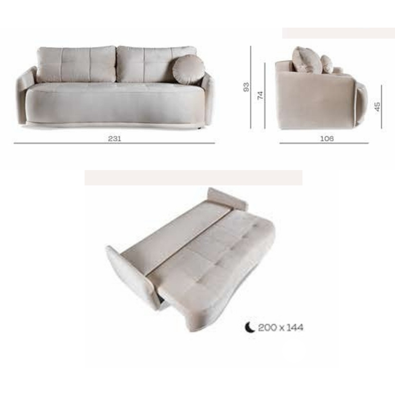 Canapé d’angle avec fonction couchage, coffre de rangement et revêtement tissu