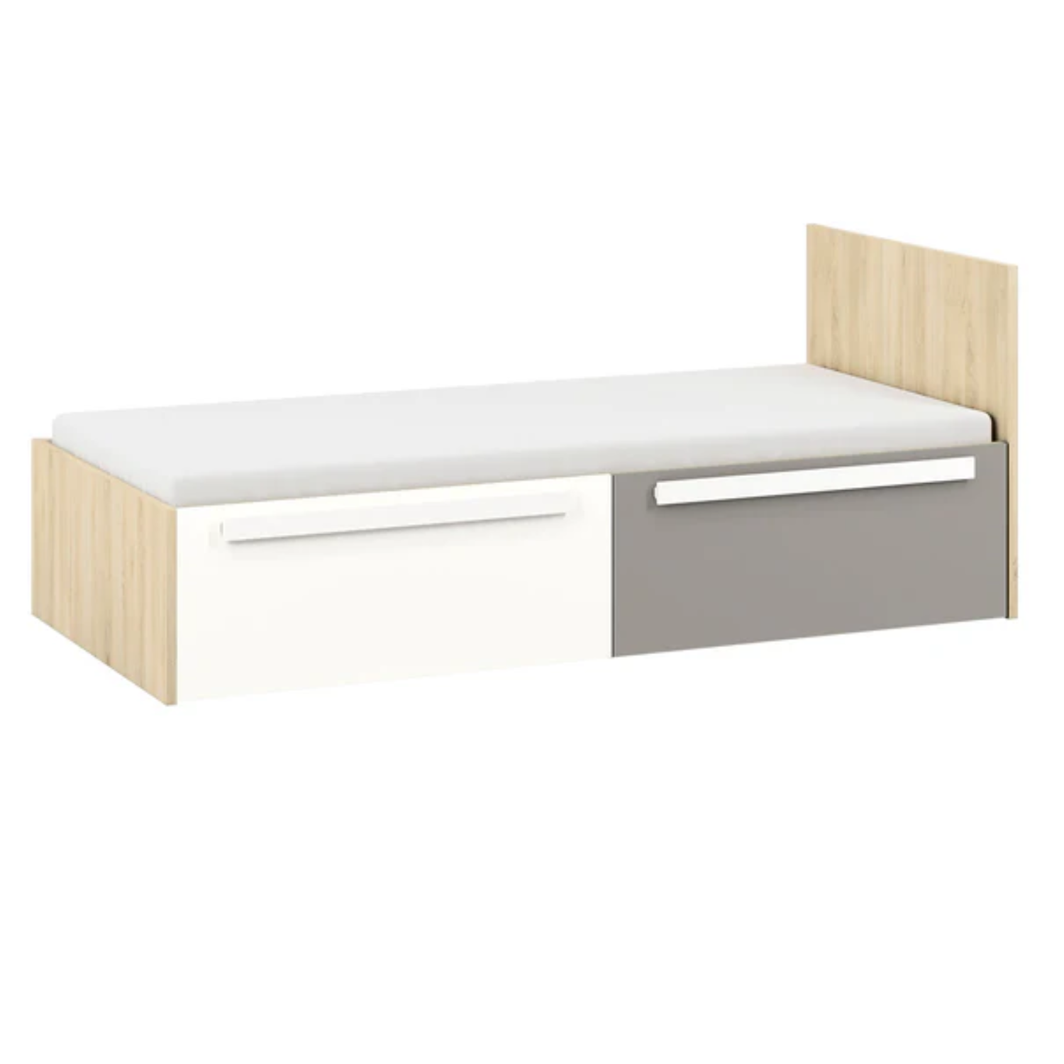 Lit contemporain Hêtre Fjord + Blanc, cadre solide avec bordure ABS et finition résistante