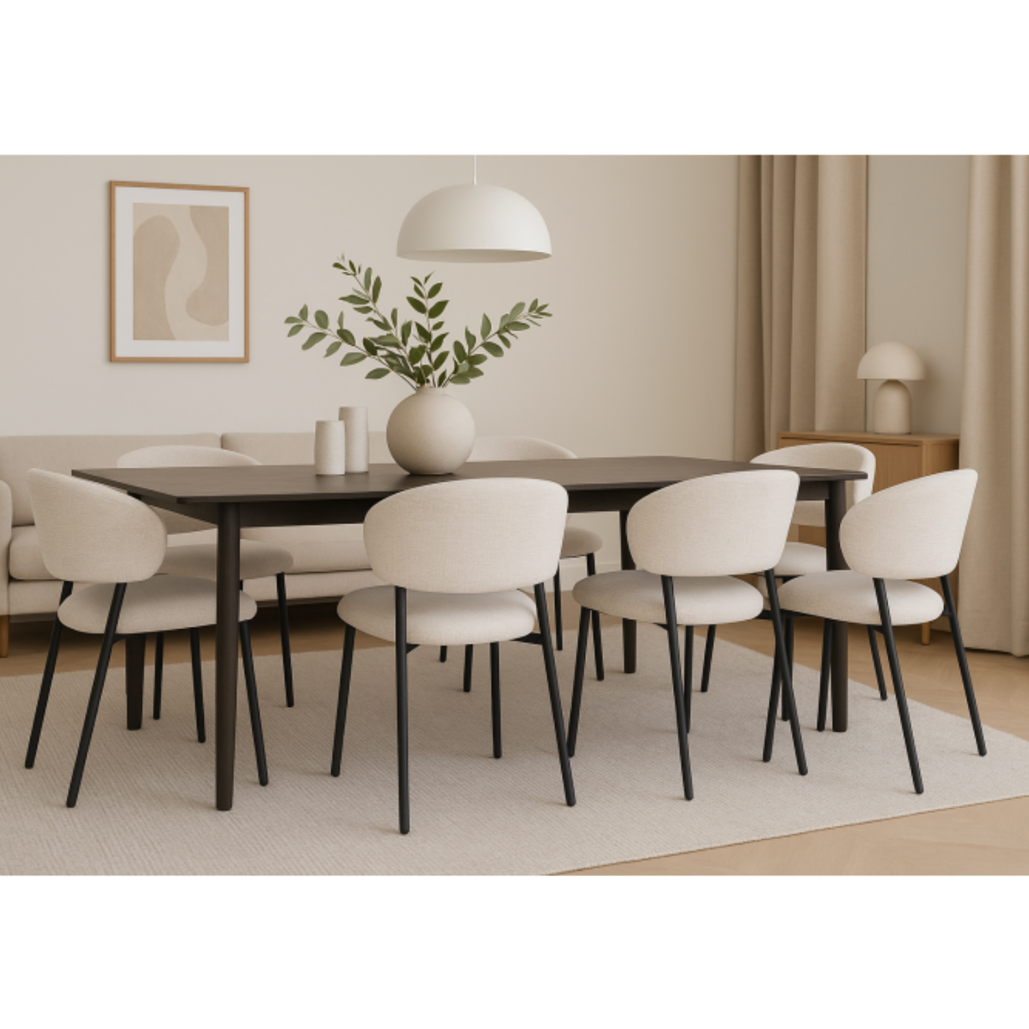 Chaise design – Tissu texturé & piètement acier noir (Beige ou Blanc)