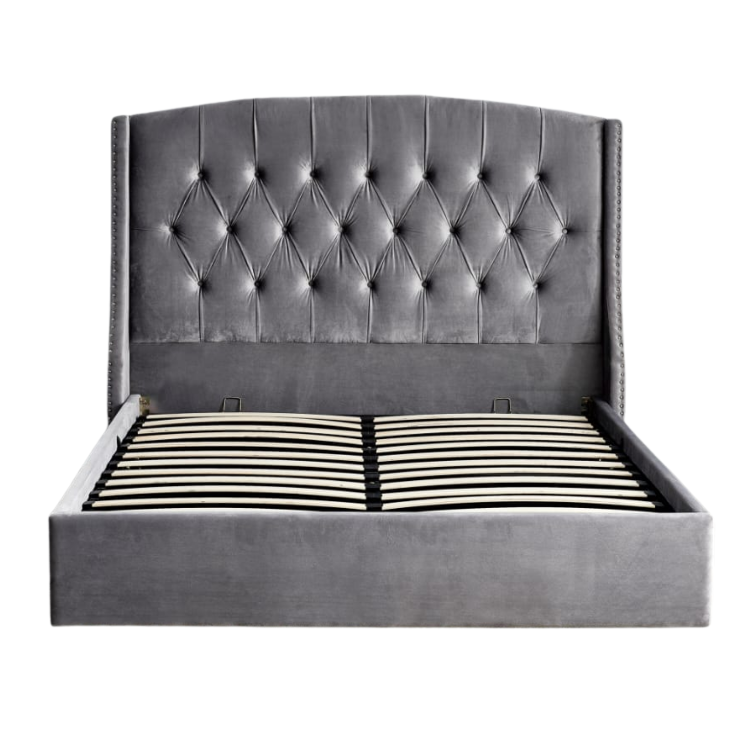 Lit coffre en velours capitonné – Sommier à lattes et rangement intégré – 180x200 cm – Gris, Beige ou Noir