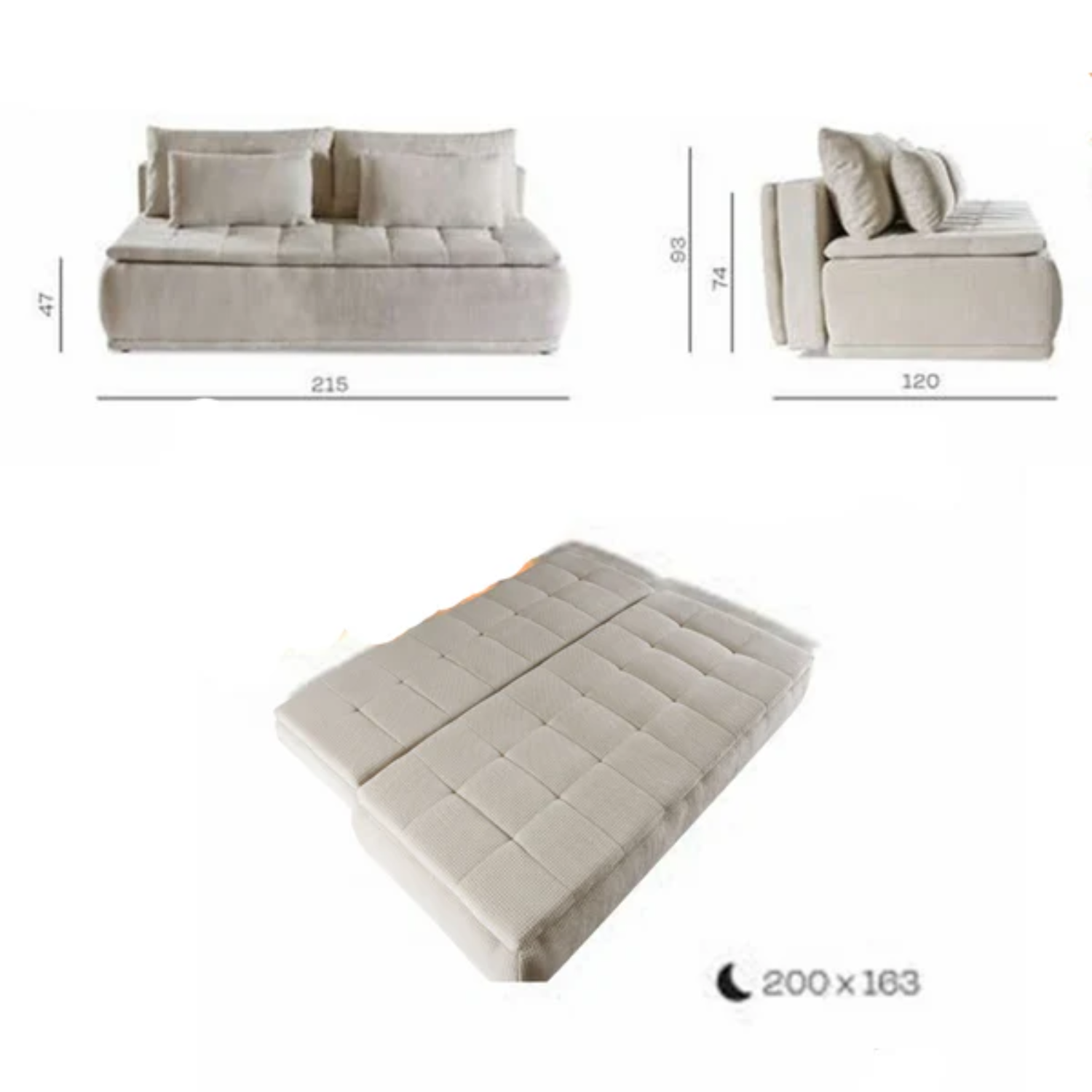 Canapé-lit 220 cm avec fonction couchage DL et coffre – grand confort et design épuré