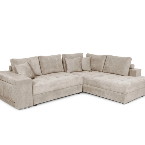 Canapé d'angle convertible avec 2 poufs et coffre en tissu