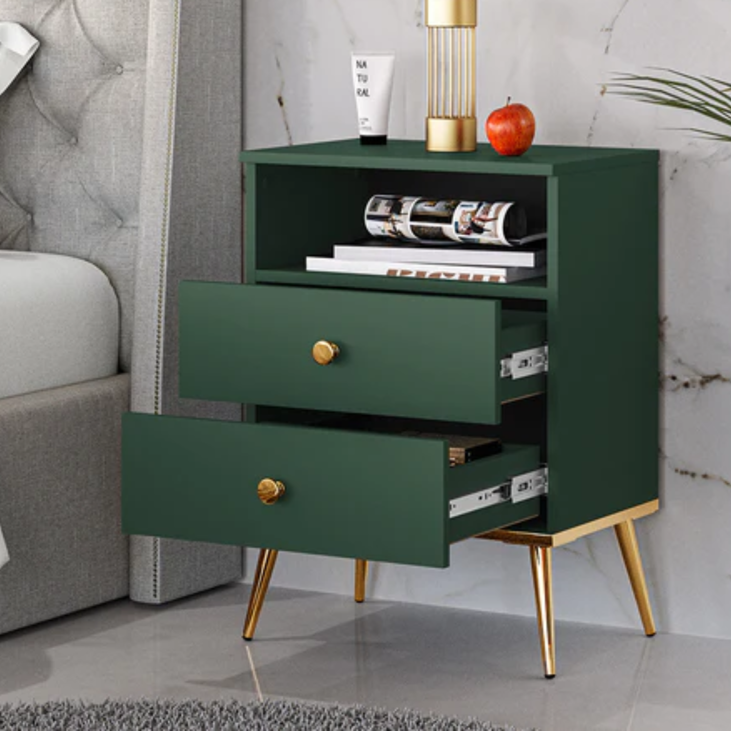 Table de Chevet Moderne en Labrador et Bleu Foncé avec Bordure ABS – Élégance et Durabilité pour Votre Chambre
