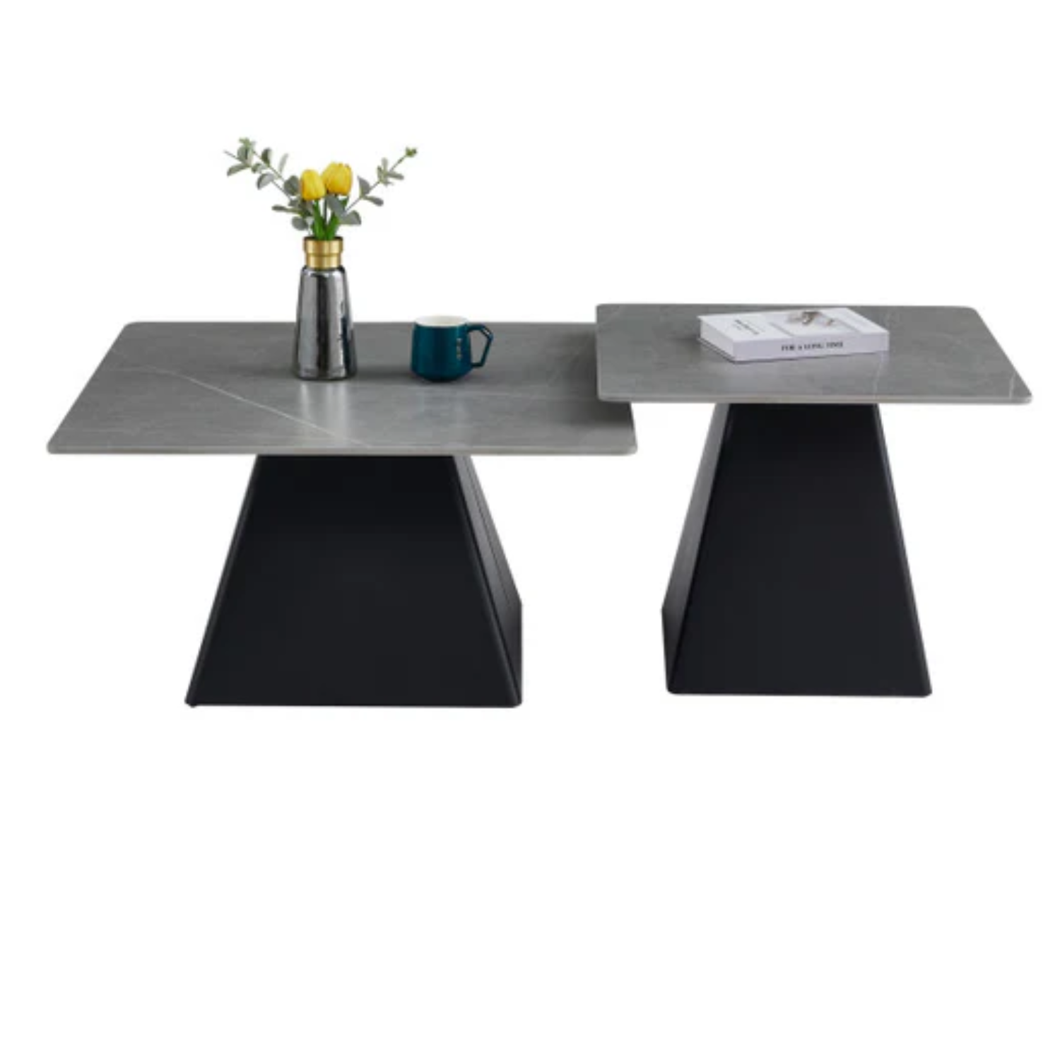 Table basse Flora en céramique marbre blanc ou gris, piétement acier