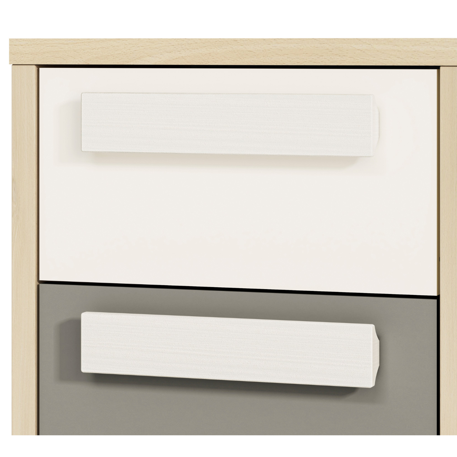 Table de chevet moderne Hêtre Fjord + Blanc avec tiroir, finition haute qualité, bordure ABS