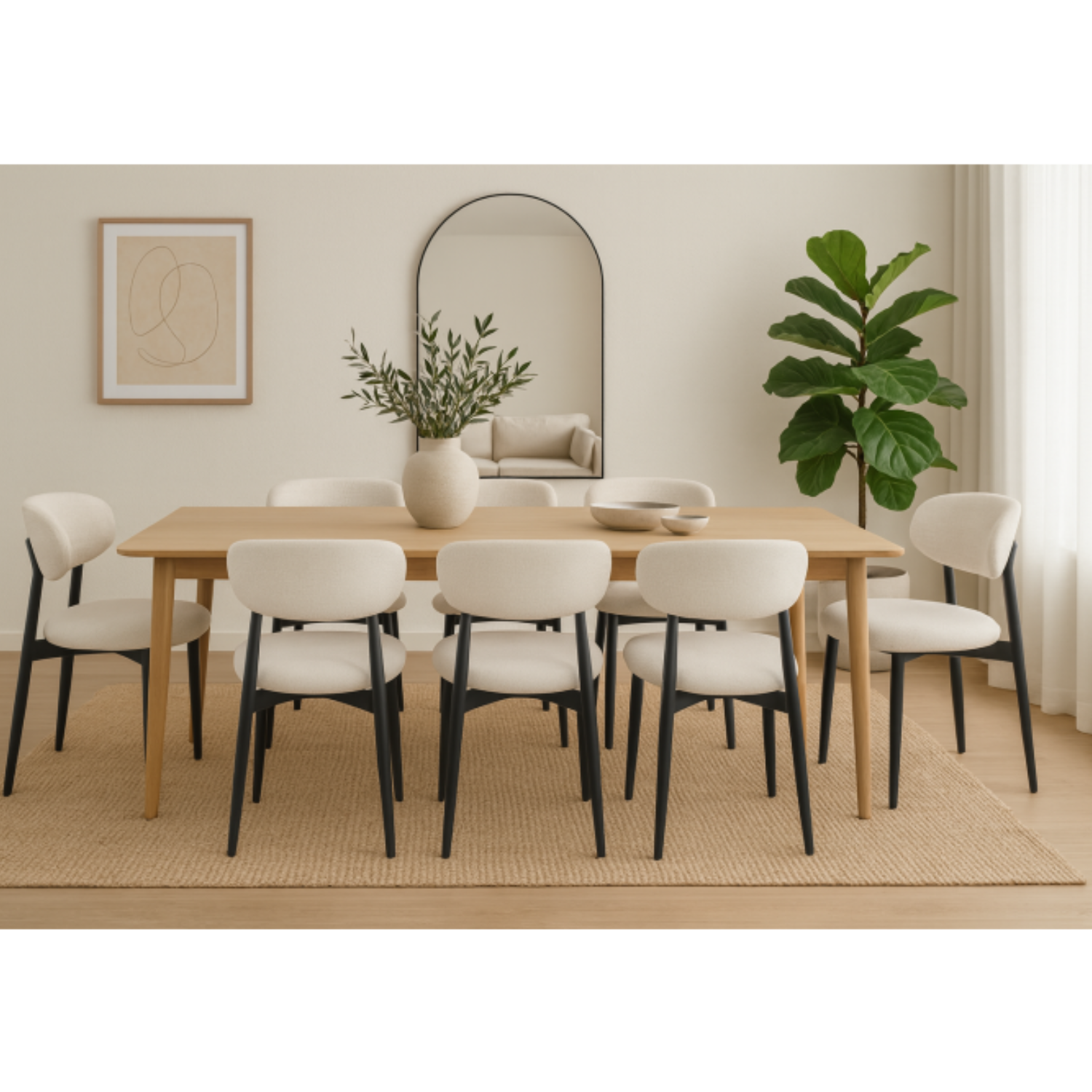 Chaise design – Assise et dossier en tissu, piétement acier (Beige ou Blanc)