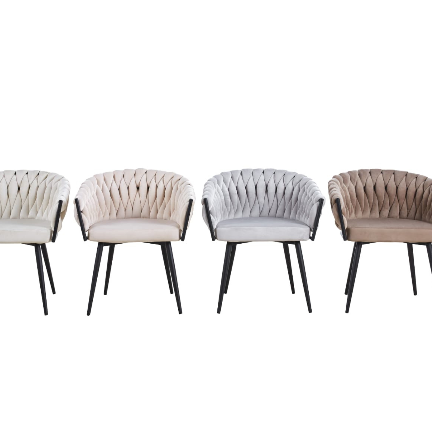 Chaise avec accoudoirs en velours et pieds métal noir