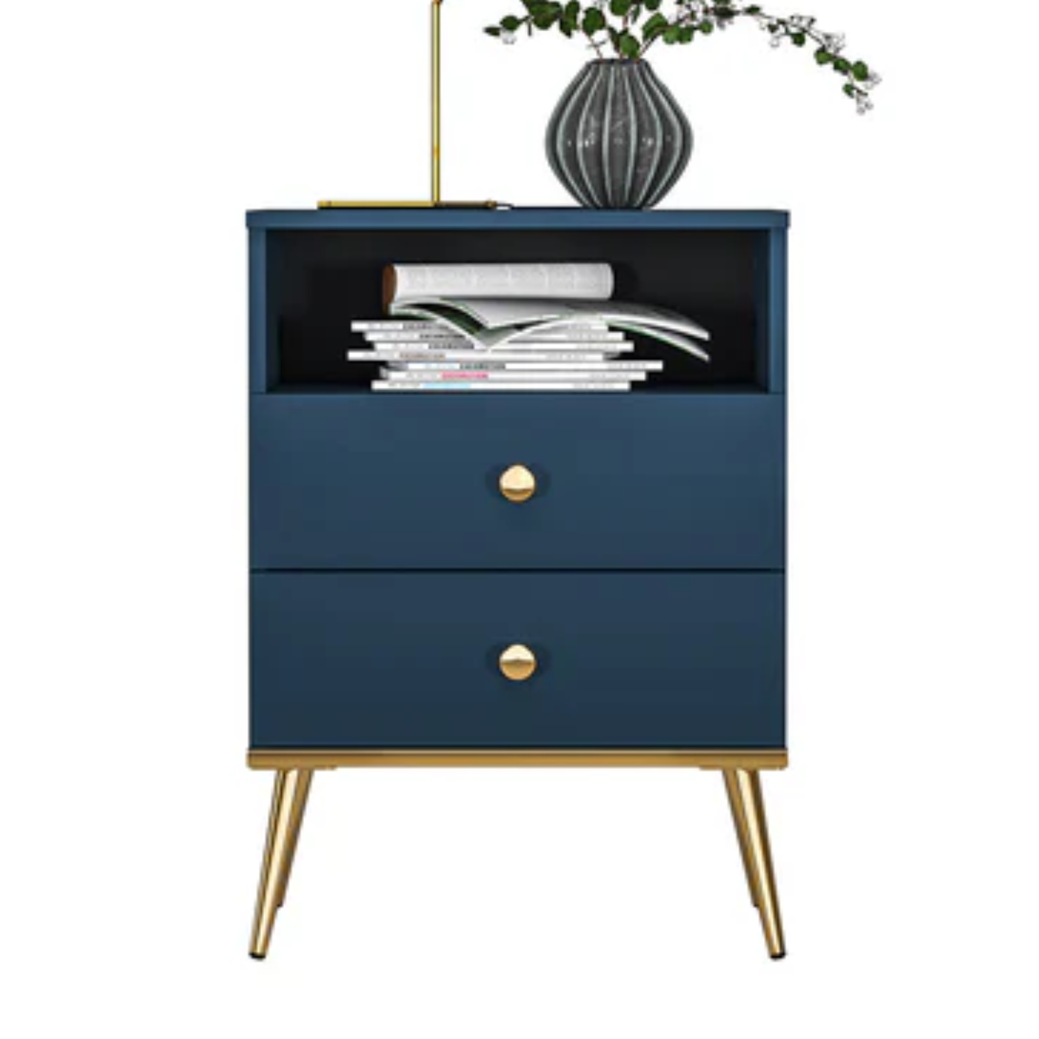 Table de Chevet Moderne en Labrador et Bleu Foncé avec Bordure ABS – Élégance et Durabilité pour Votre Chambre