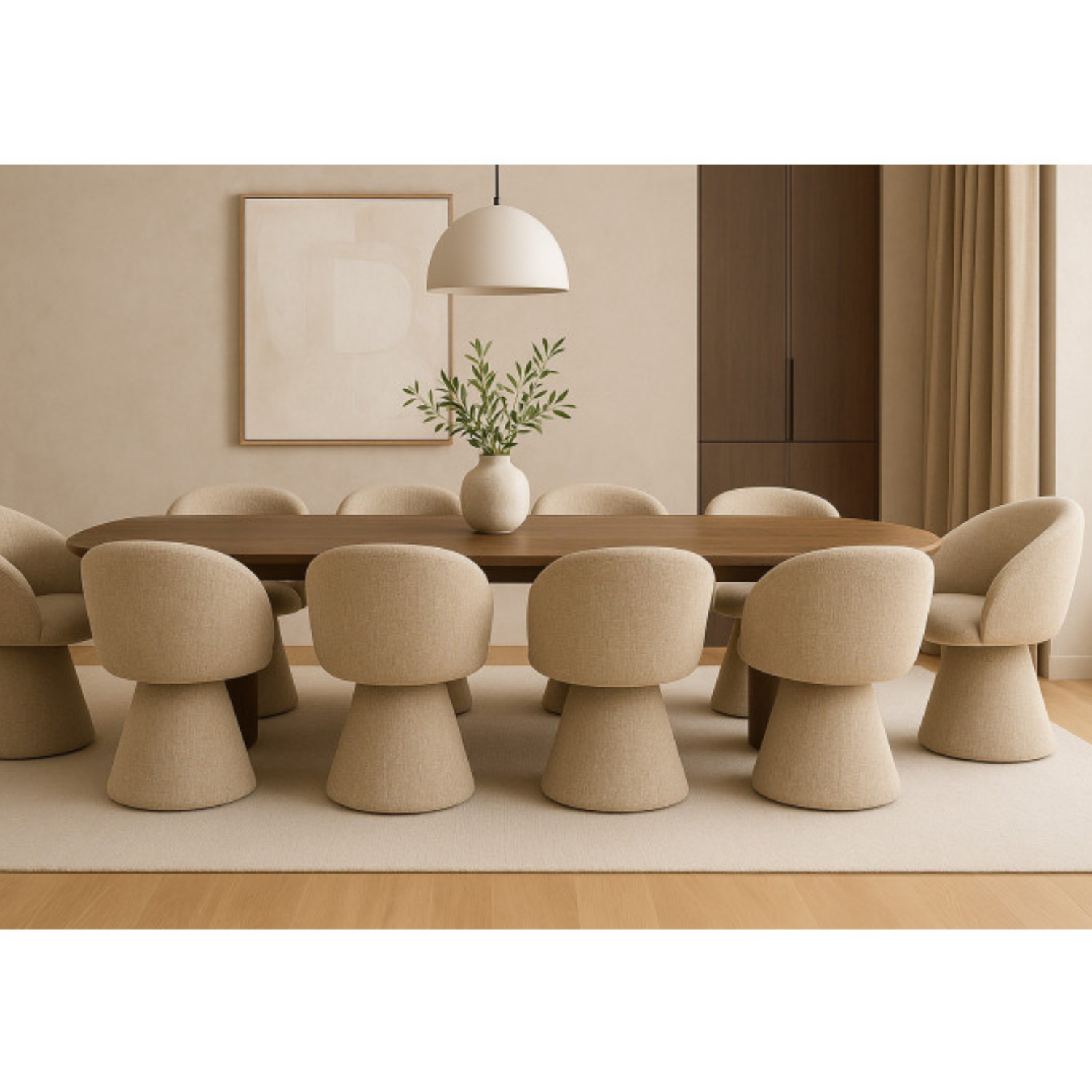 Chaise design – Assise et dossier en tissu bouclé, piétement acier (Beige / Gris clair)