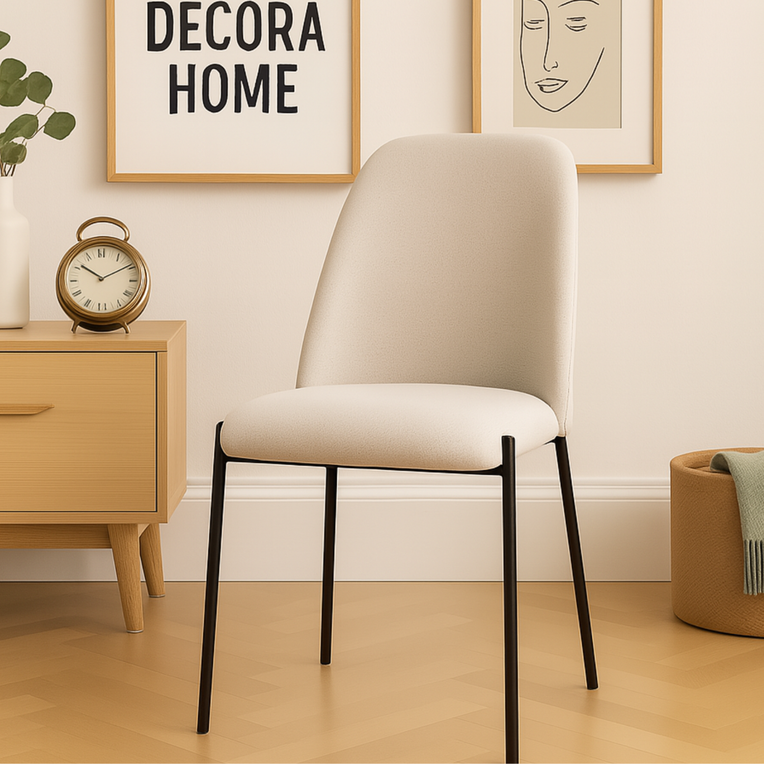 Chaise en Tissu Effet Lin avec Pieds en Métal Noir