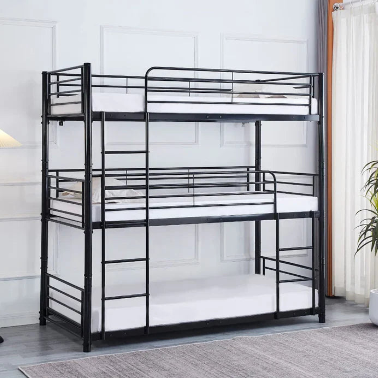 Lit superposé TRIO revêtement et sommier en acier 90 x 190 cm