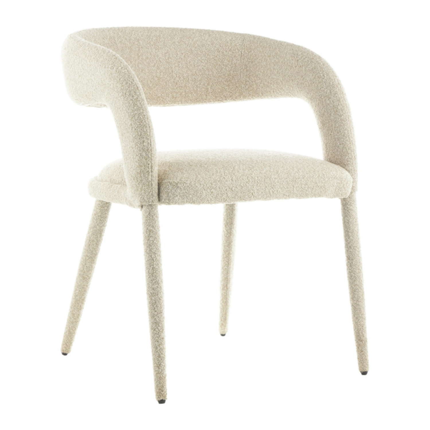 Chaise design – Assise et dossier en tissu bouclé, piétement acier (Beige / Blanc)