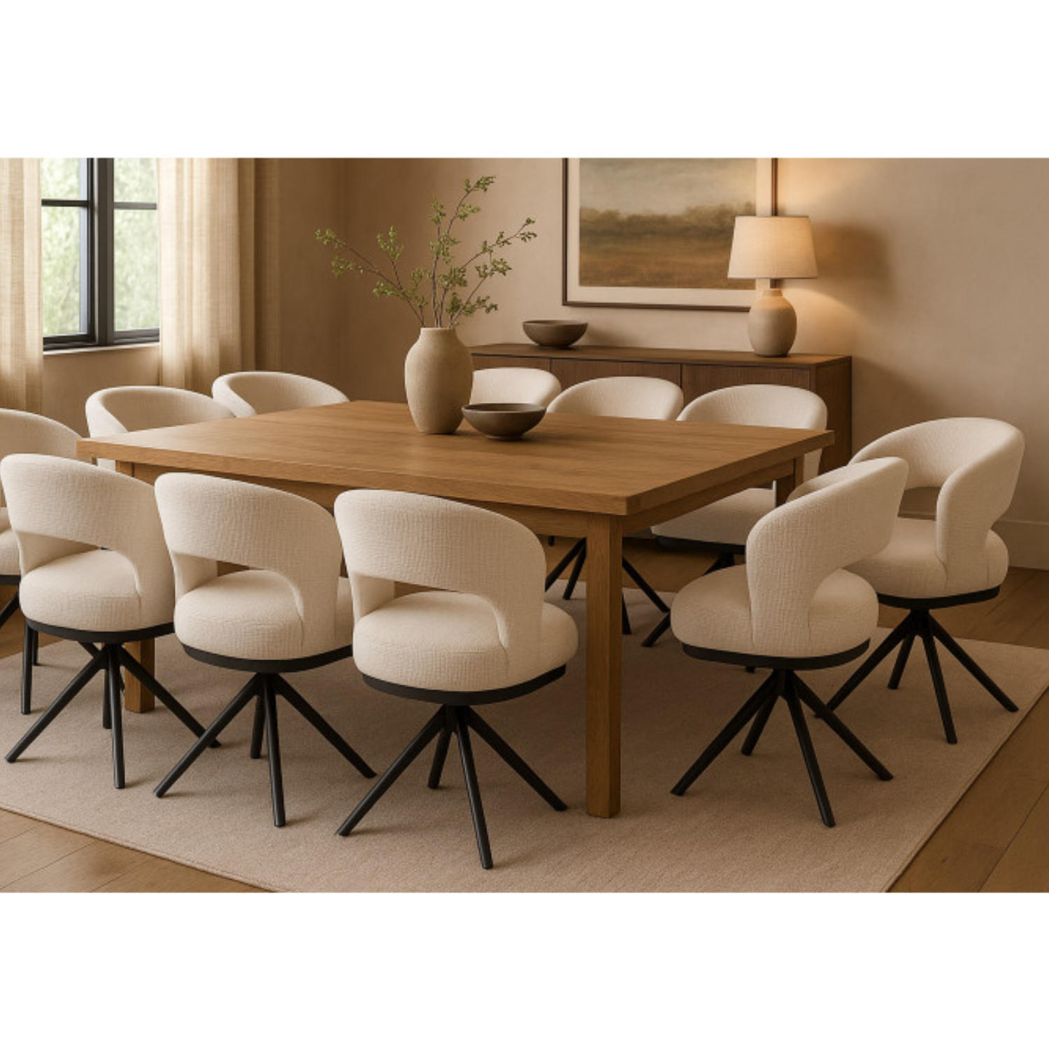 Chaise design pivotante 360° – Assise en tissu bouclé texturé, piétement en acier (Beige ou Taupe)