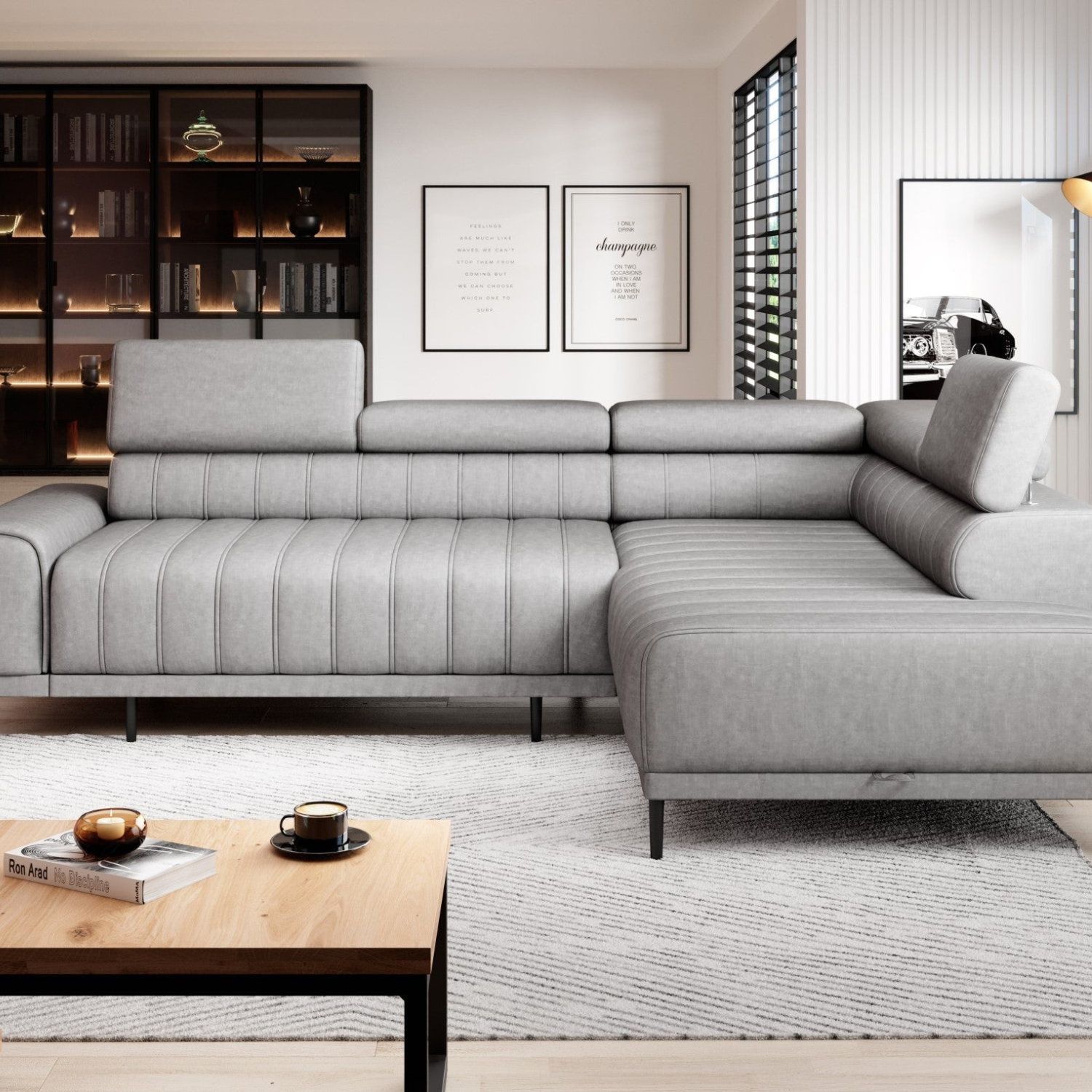 Canapé d’angle – Design moderne, appuis-tête réglables, lit d’appoint & coffre de rangement