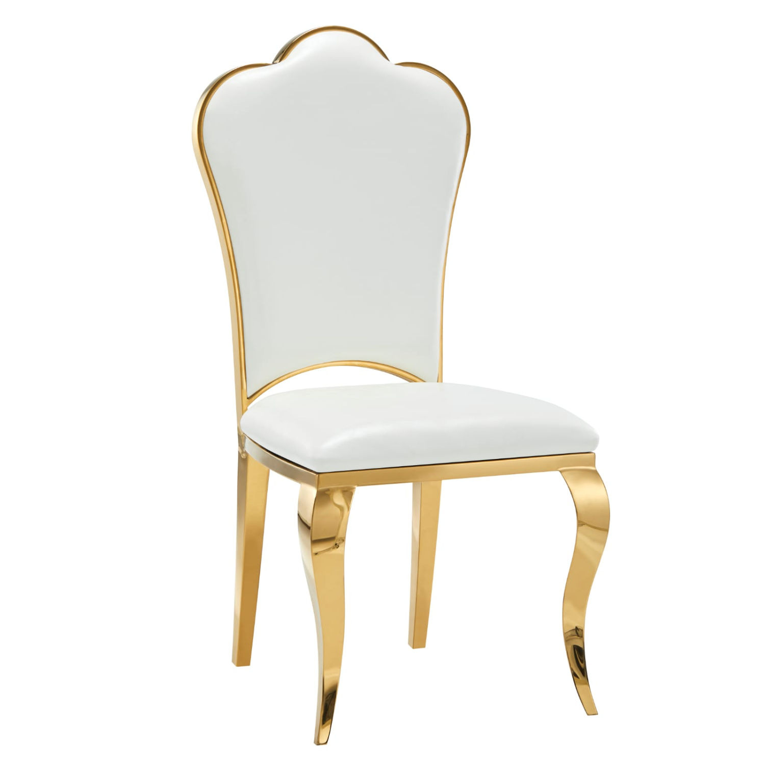 Chaise Gold avec  Assise simili-cuir et  Piètement acier inoxydable doré ou argenté
