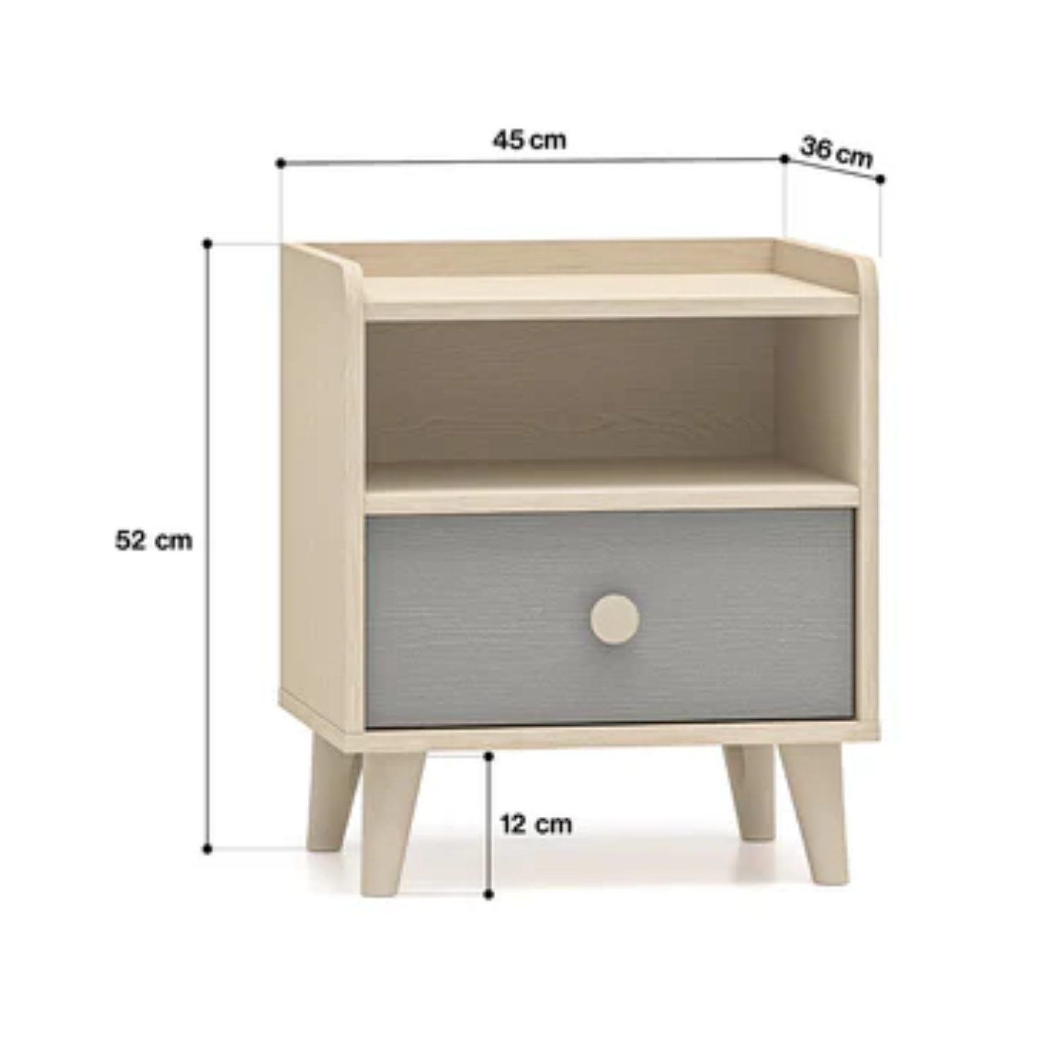 Table de chevet pour enfant en rose millénaire et sable du désert, avec bordure en ABS résistante aux chocs et à l'humidité
