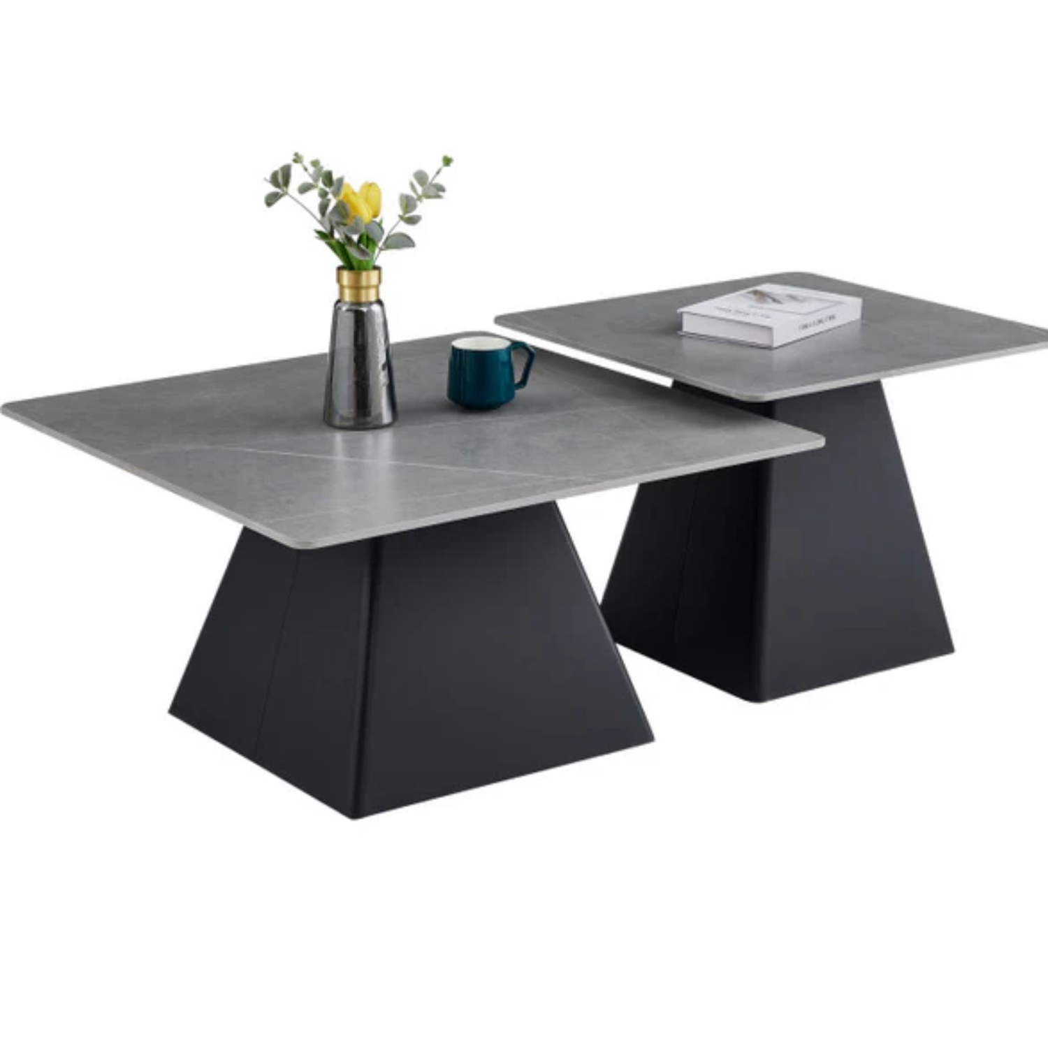 Table basse Flora en céramique marbre blanc ou gris, piétement acier