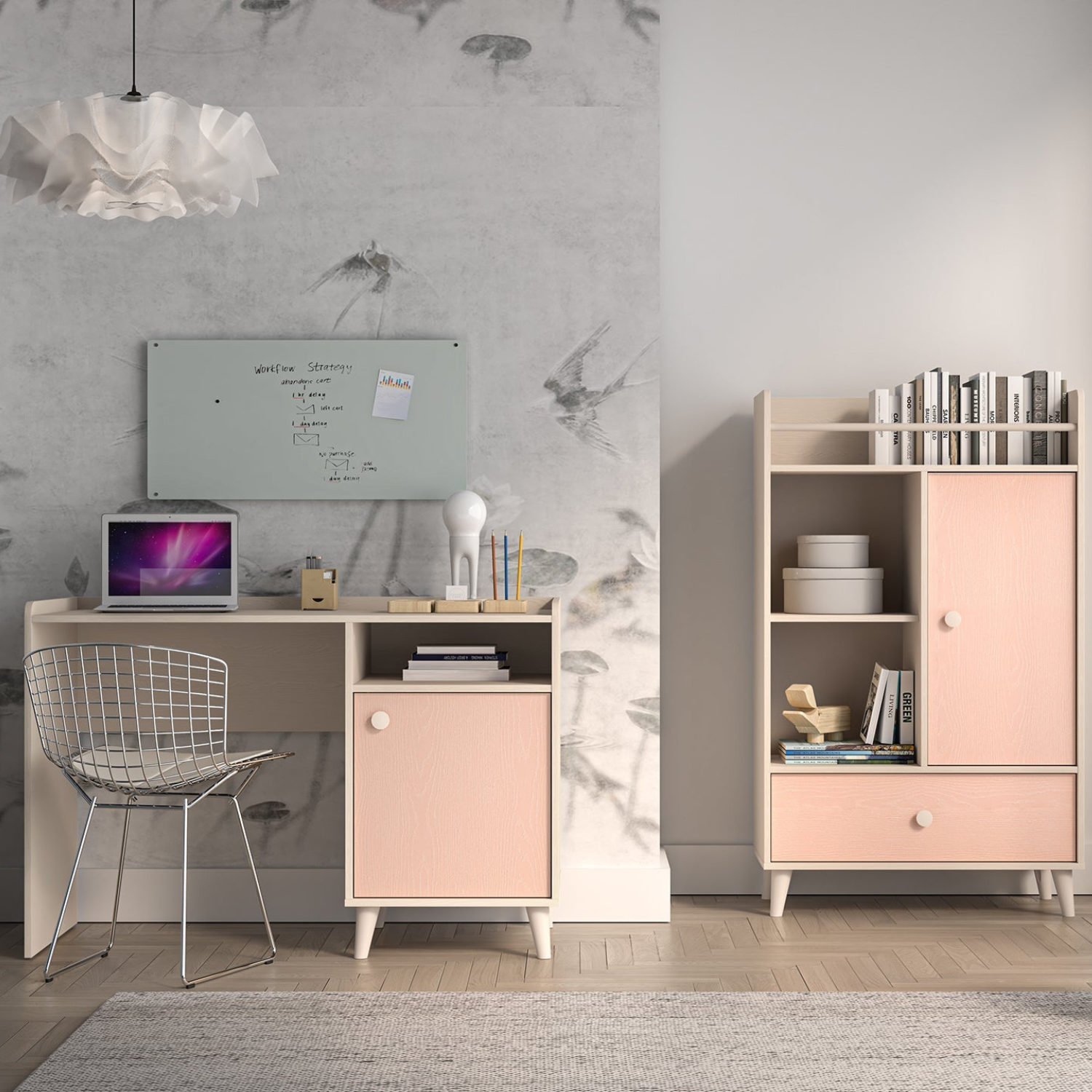 Bureau contemporain – Design moderne Rose Millénaire et Gris Palladium avec structure Sable du désert