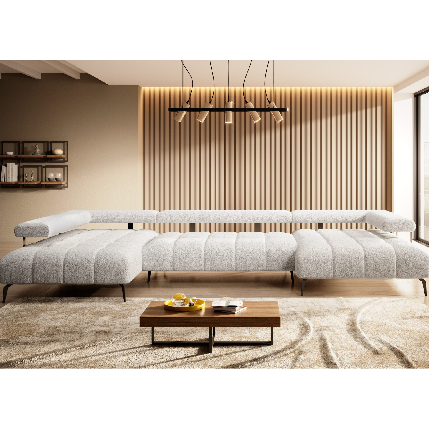 Canapé d’angle moderne avec réglage électrique de la profondeur d’assise