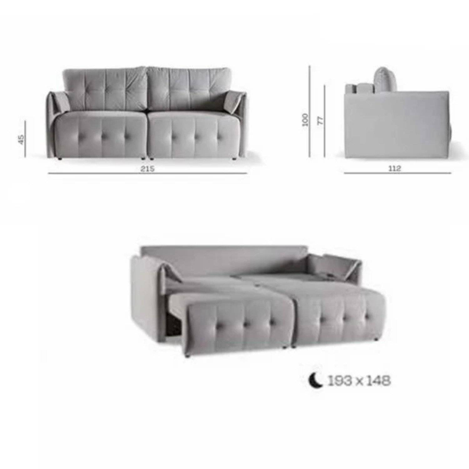 Canapé-lit moderne 215 cm avec fonction couchage et rangement - Design élégant et confort durable