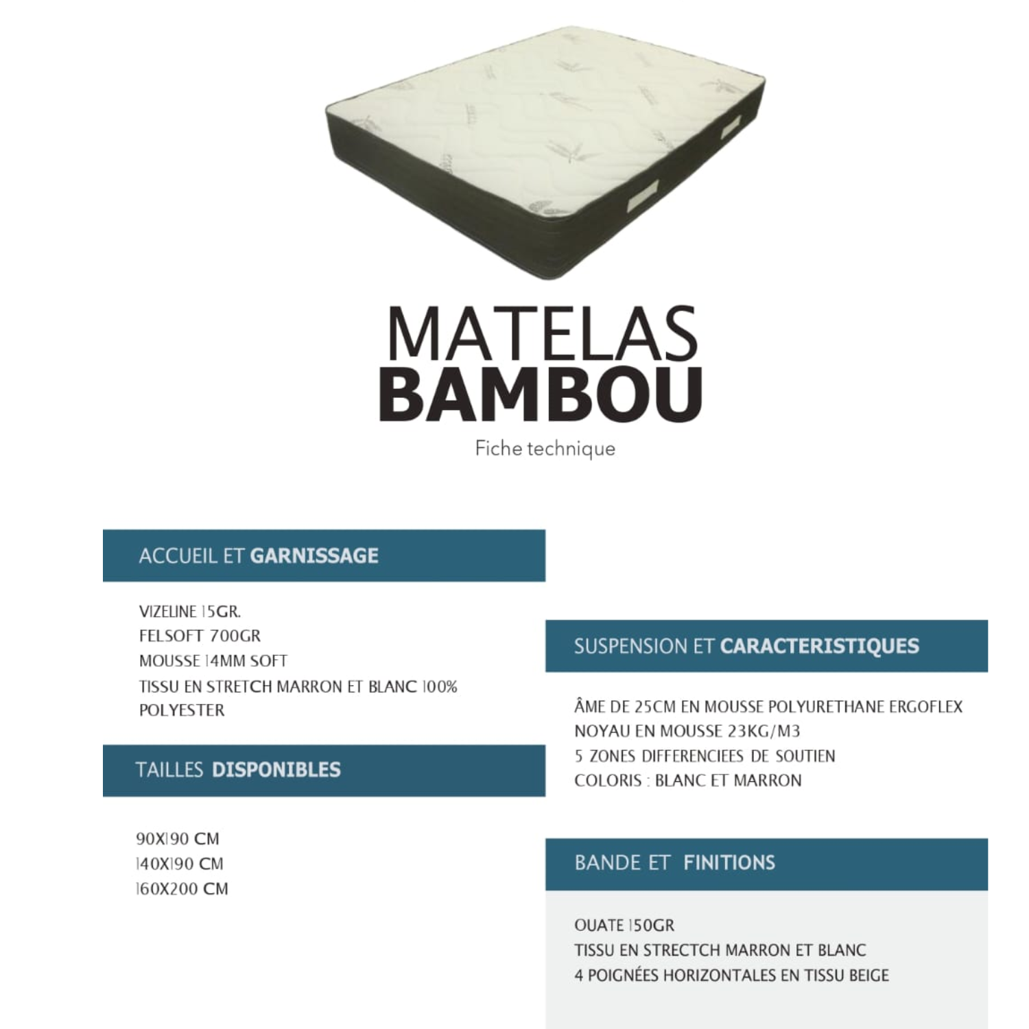 Matelas  25 cm – Mousse Haute Densité 5 Zones, Confort Ergonomique et Hypoallergénique