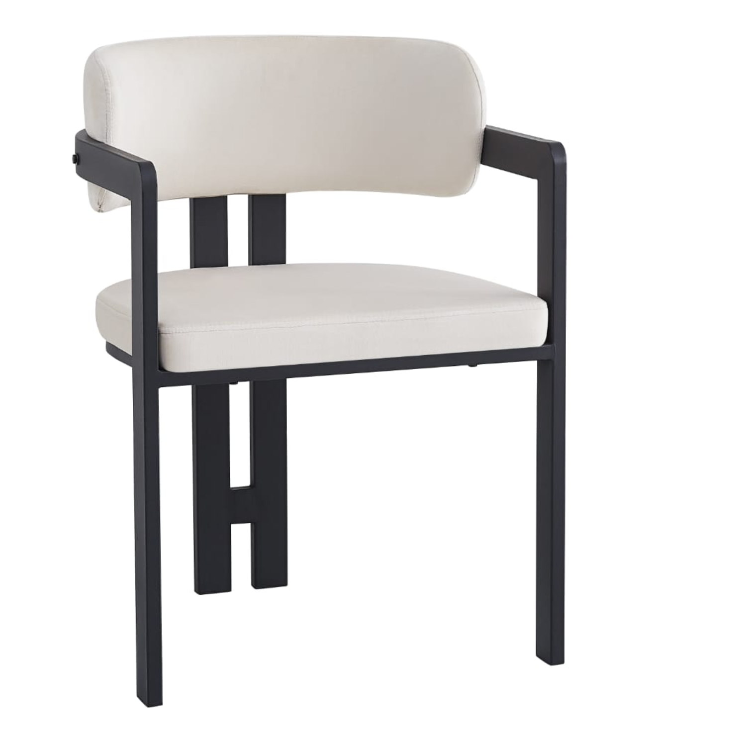 Chaise en  structure en métal noir avec assise en tweed latte confortable