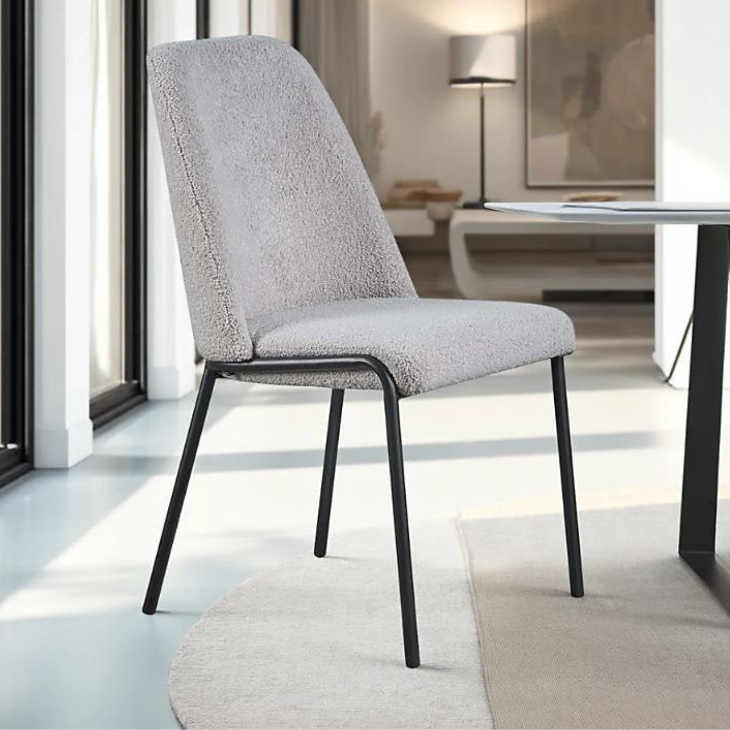 Chaise en Tissu Effet Lin avec Pieds en Métal Noir