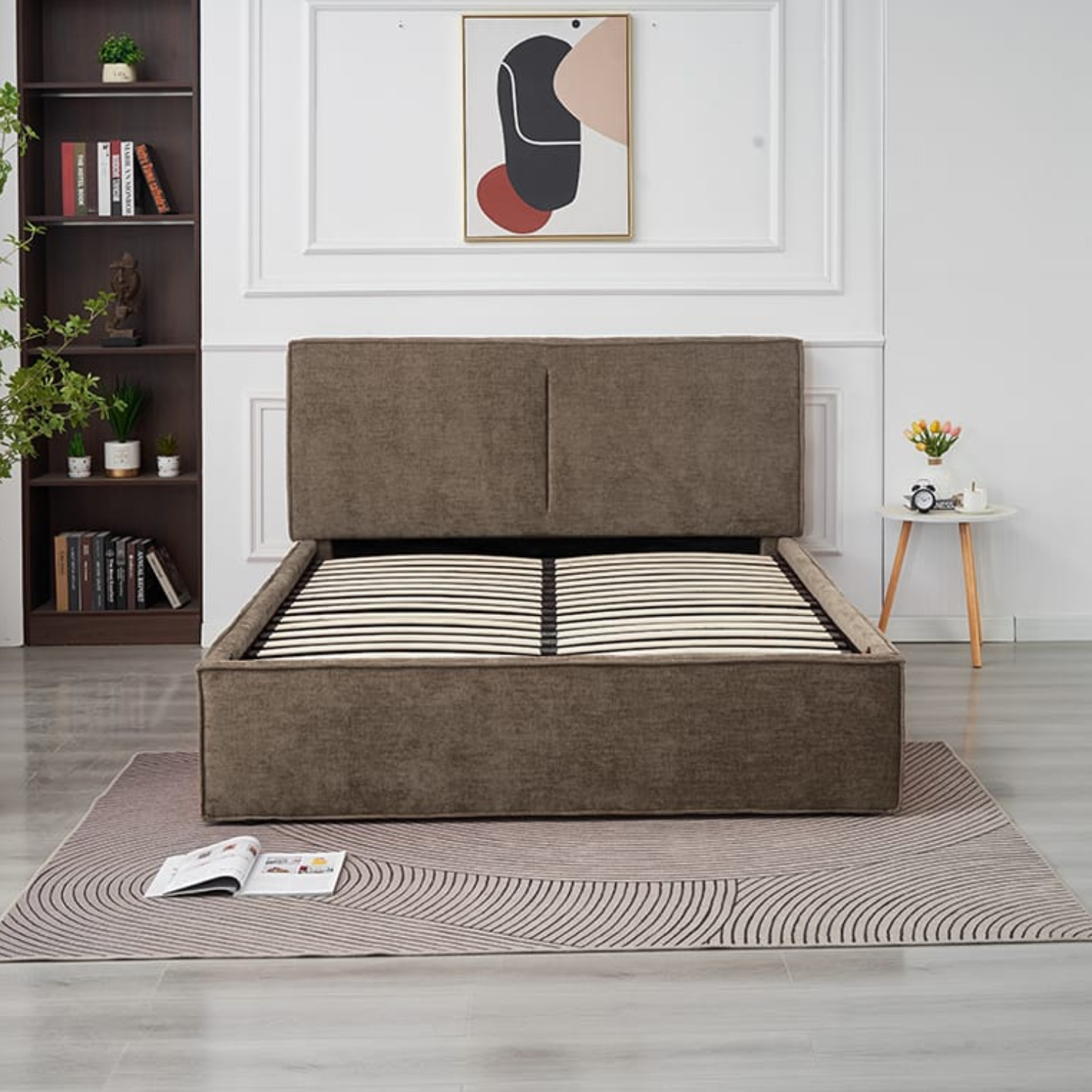 Lit coffre  en tissu chenille – avec sommier à lattes et rangement intégré (140x190, 160x200, 180x200)