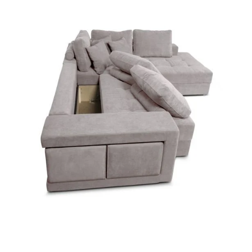Canapé d'angle convertible avec 2 poufs et coffre en tissu