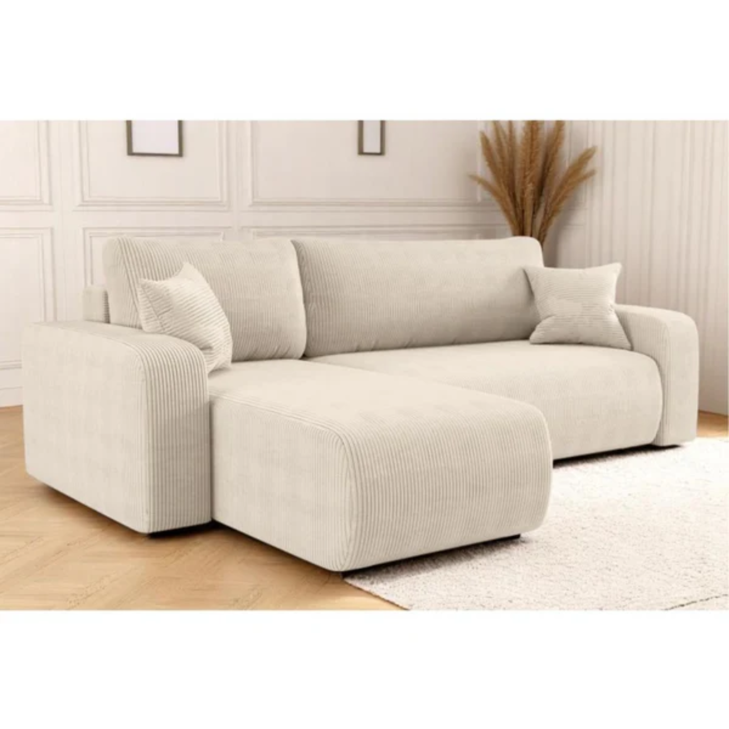 Canapé d'angle convertible et réversible 4 places en velours côtelé
