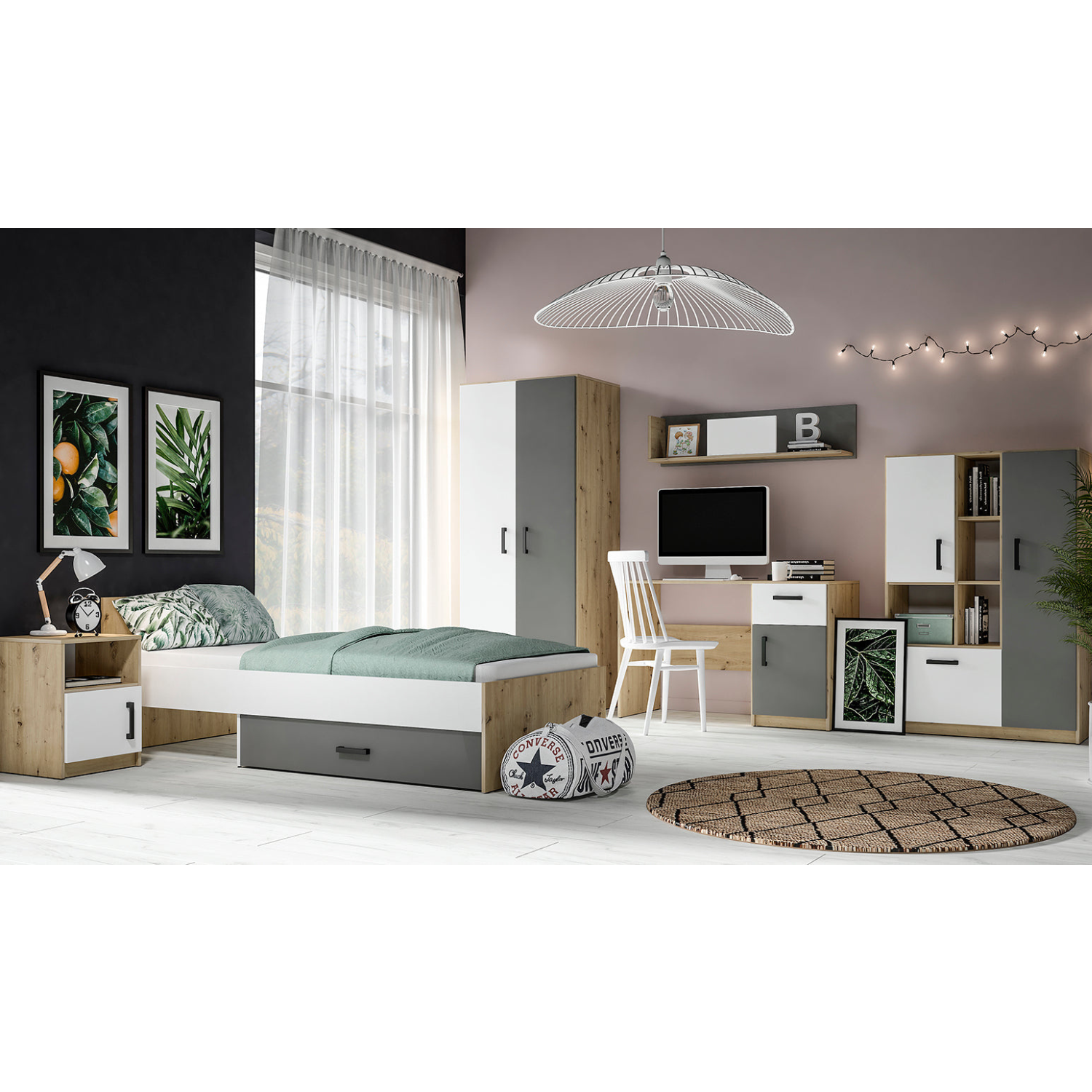 Lit Contemporain avec Structure en Bois et Métal - Confort et Élégance