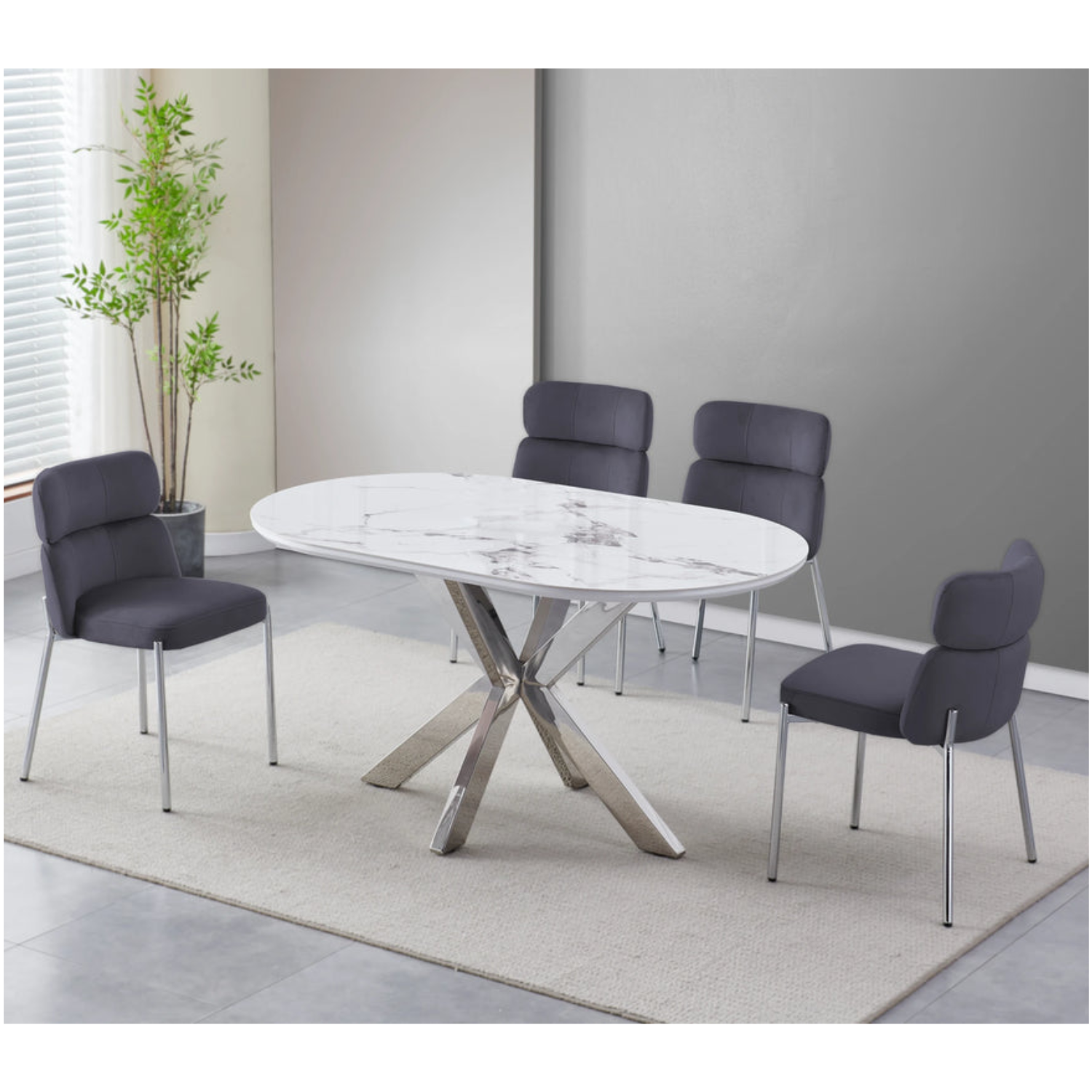 Chaise en Velours avec Piétement en Acier Inoxydable