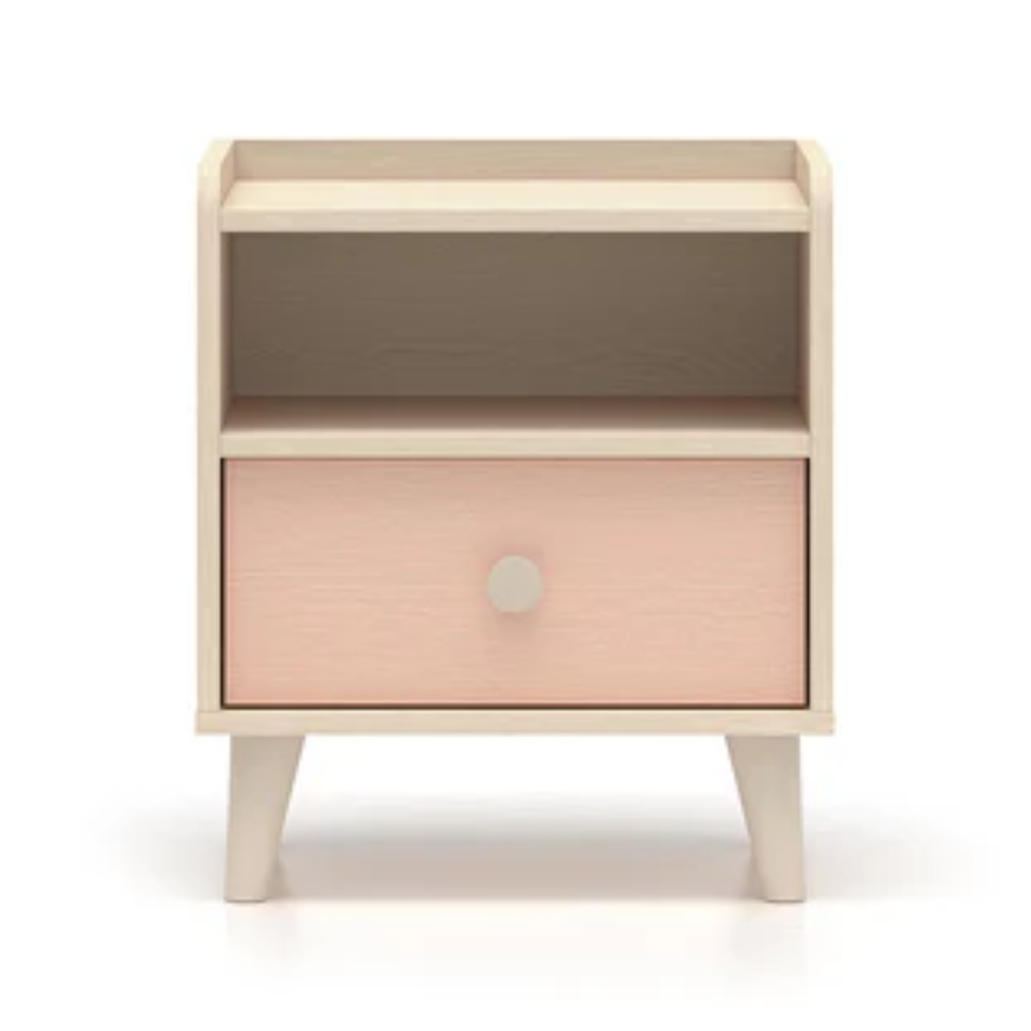 Table de chevet pour enfant en rose millénaire et sable du désert, avec bordure en ABS résistante aux chocs et à l'humidité
