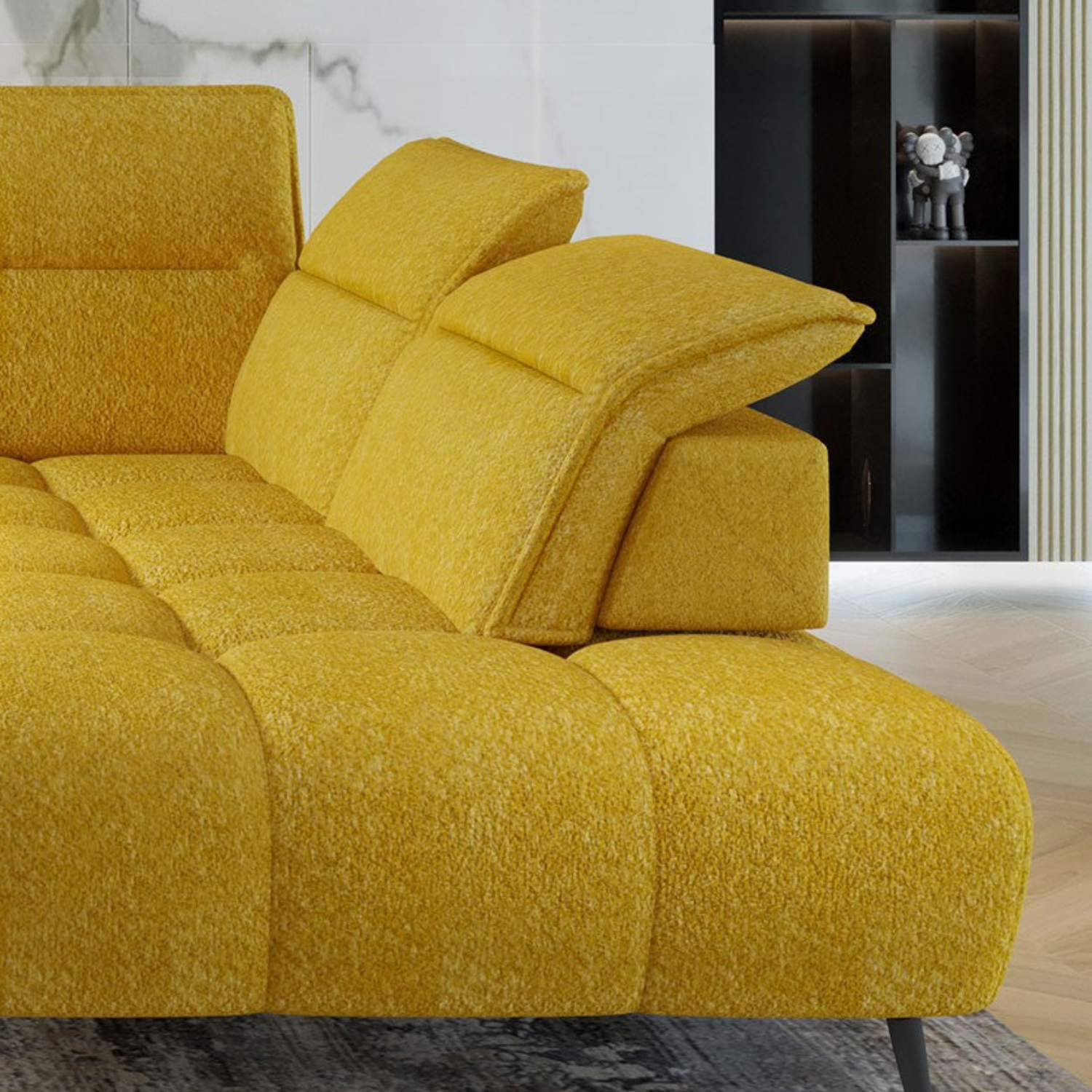 Canapé d’angle – Convertible avec rangement, têtières réglables & design moderne (S, L, XL)