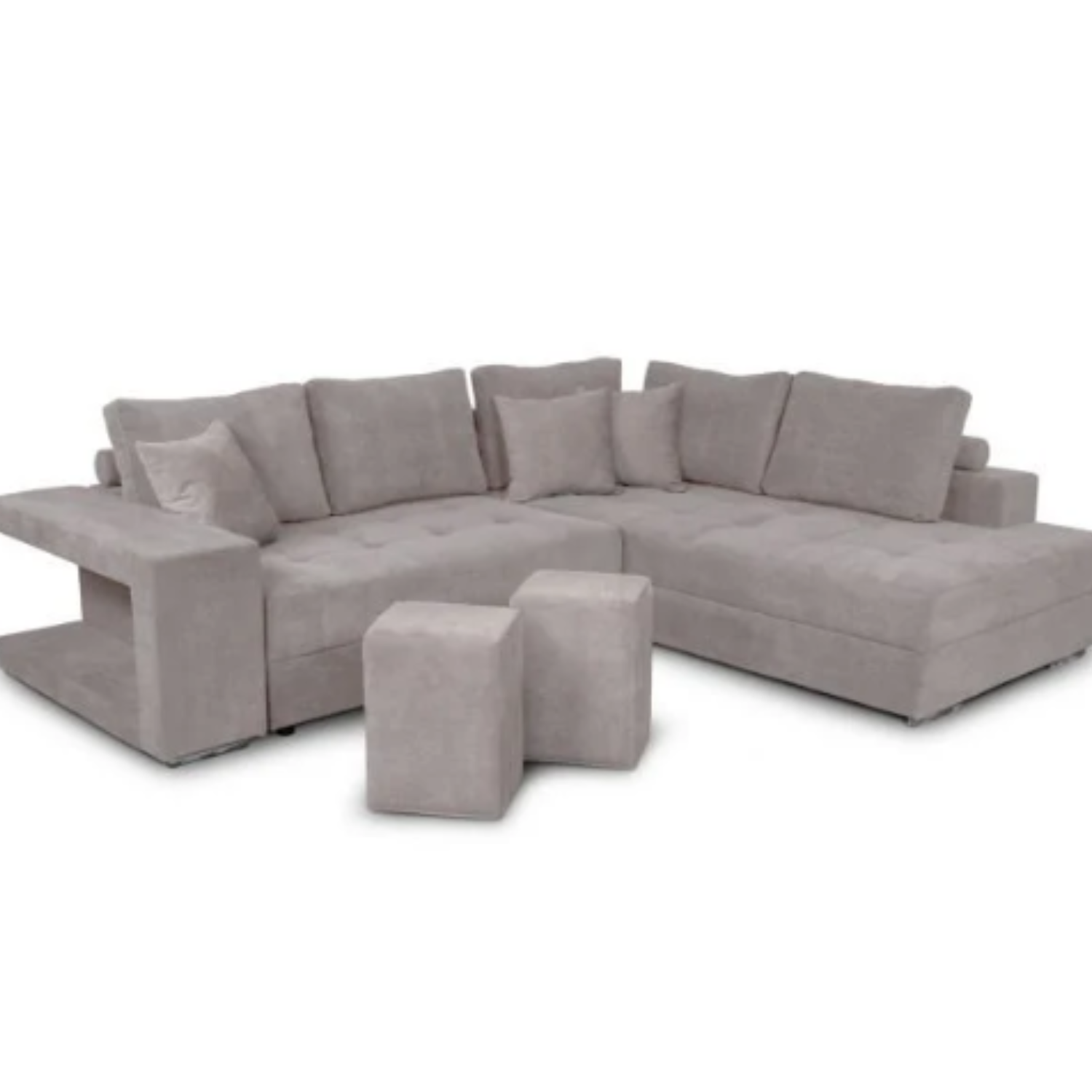 Canapé d'angle convertible avec 2 poufs et coffre en tissu