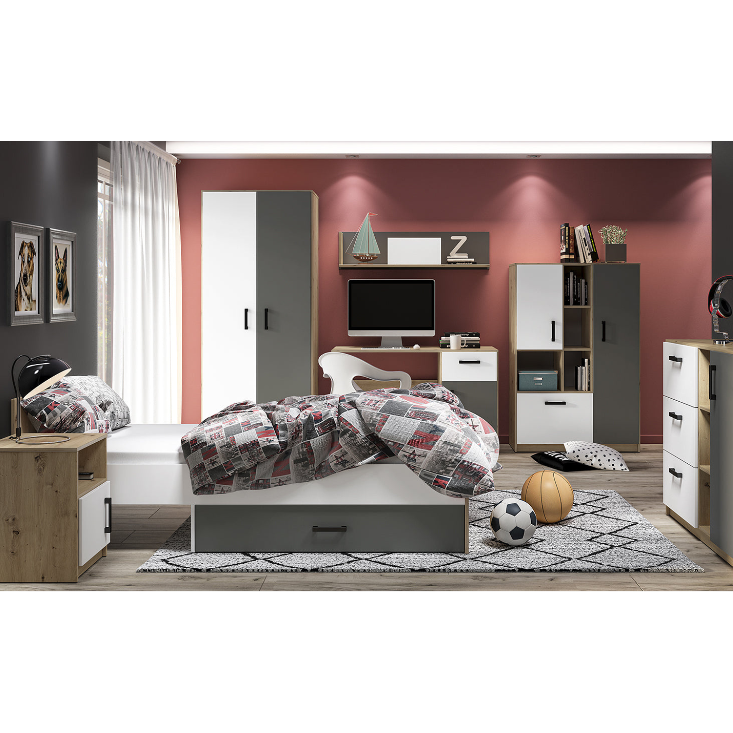 Lit Contemporain avec Structure en Bois et Métal - Confort et Élégance