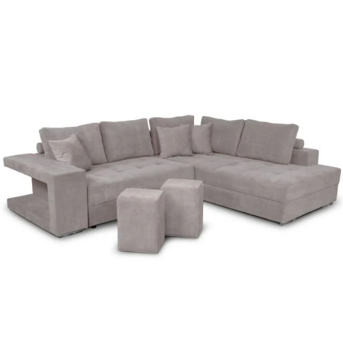 Canapé d'angle convertible avec 2 poufs et coffre en tissu