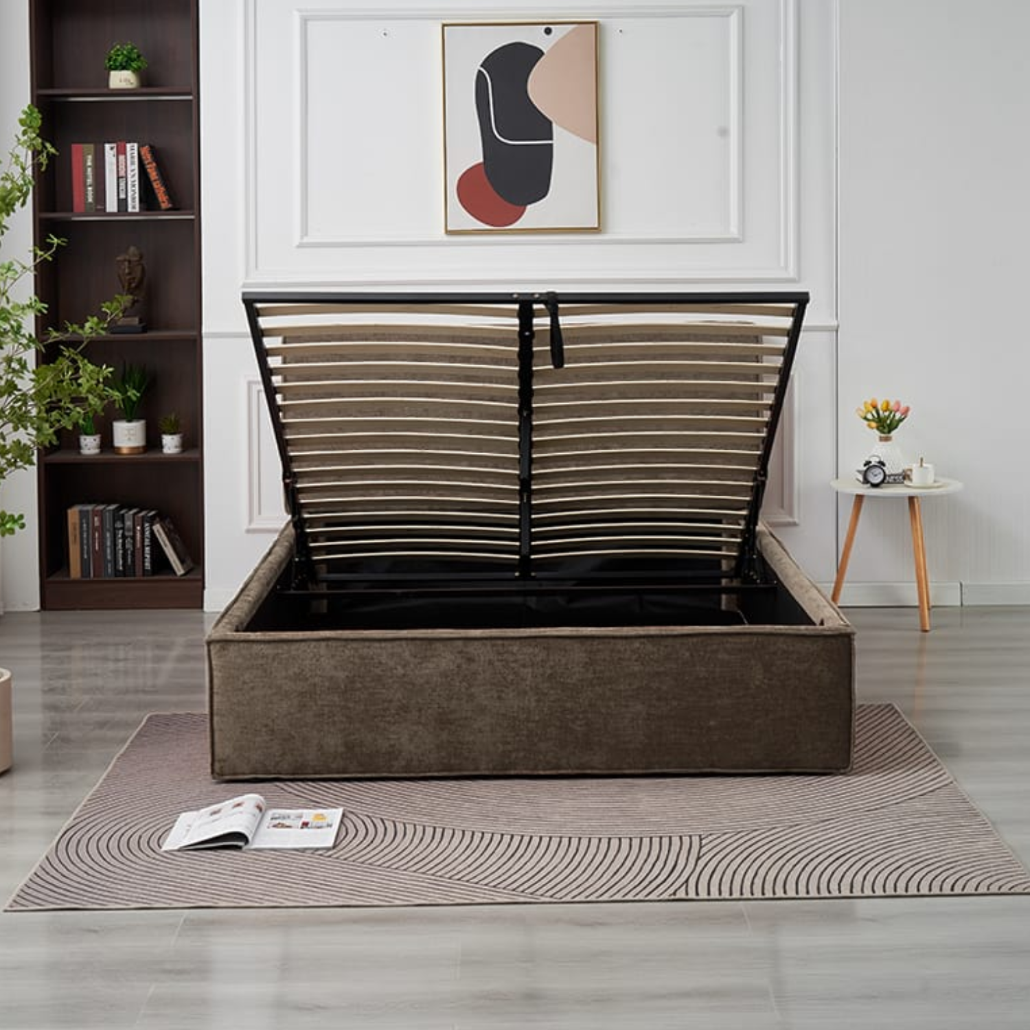 Lit coffre  en tissu chenille – avec sommier à lattes et rangement intégré (140x190, 160x200, 180x200)