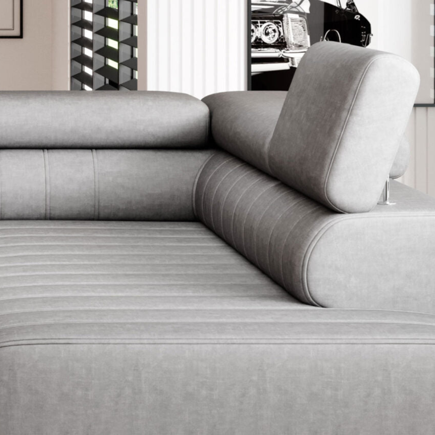 Canapé d’angle – Design moderne, appuis-tête réglables, lit d’appoint & coffre de rangement