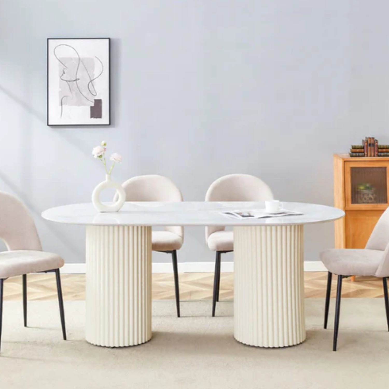 Table à Manger –Plateau Céramique Travertin ou Moka, Pieds Métal  – Élégance Moderne 180x90 cm