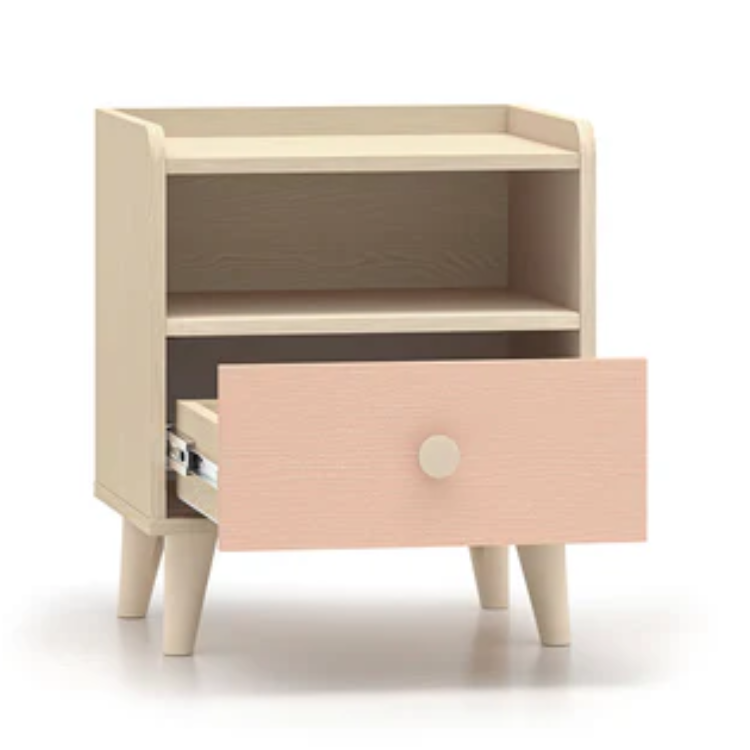 Table de chevet pour enfant en rose millénaire et sable du désert, avec bordure en ABS résistante aux chocs et à l'humidité