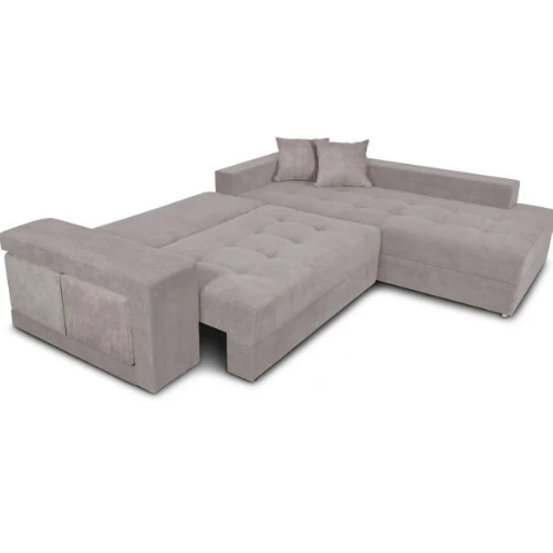 Canapé d'angle convertible avec 2 poufs et coffre en tissu
