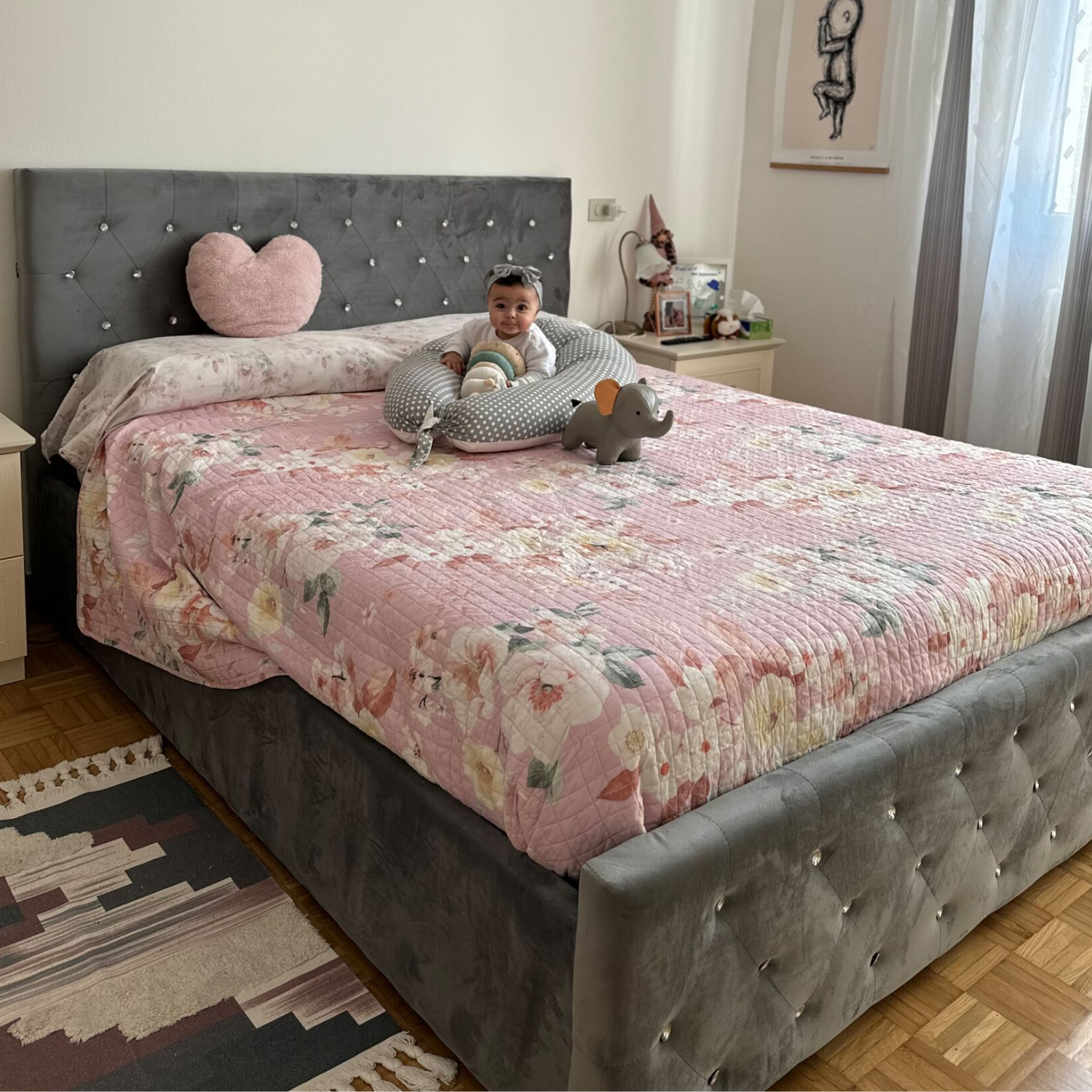 Lit CALINA en velours – Coffre de rangement – 140x200 & 160x200 cm – Noir, Gris, Beige