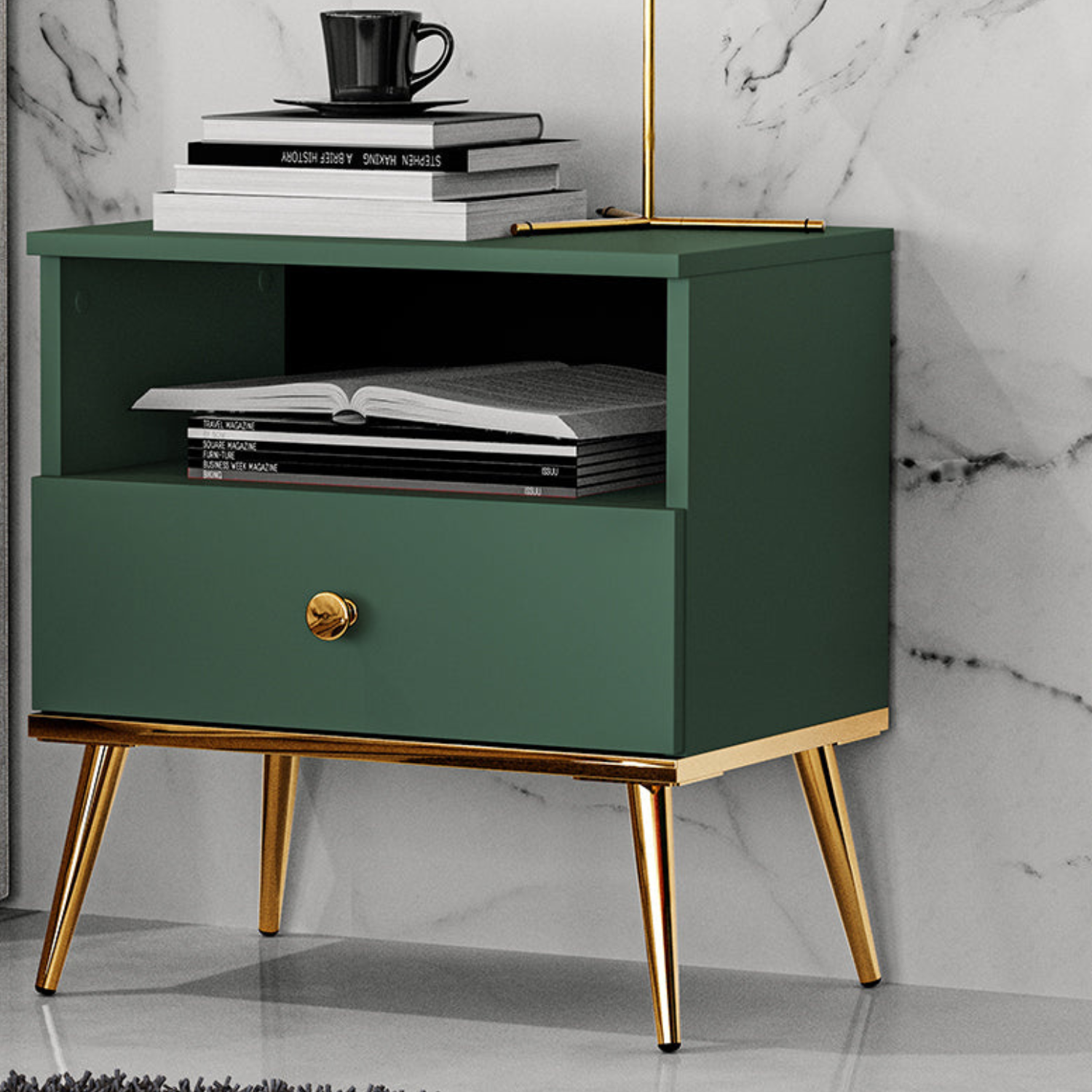 Table de Chevet Labrador avec Pieds Dorés Métalliques  - Design Élégant et Résistant