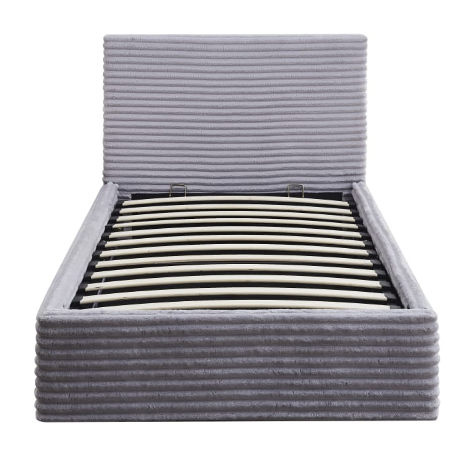 Lit Coffre Côtelé en Velours – Écru ou Gris – 90x190, 140x190, 160x200 cm