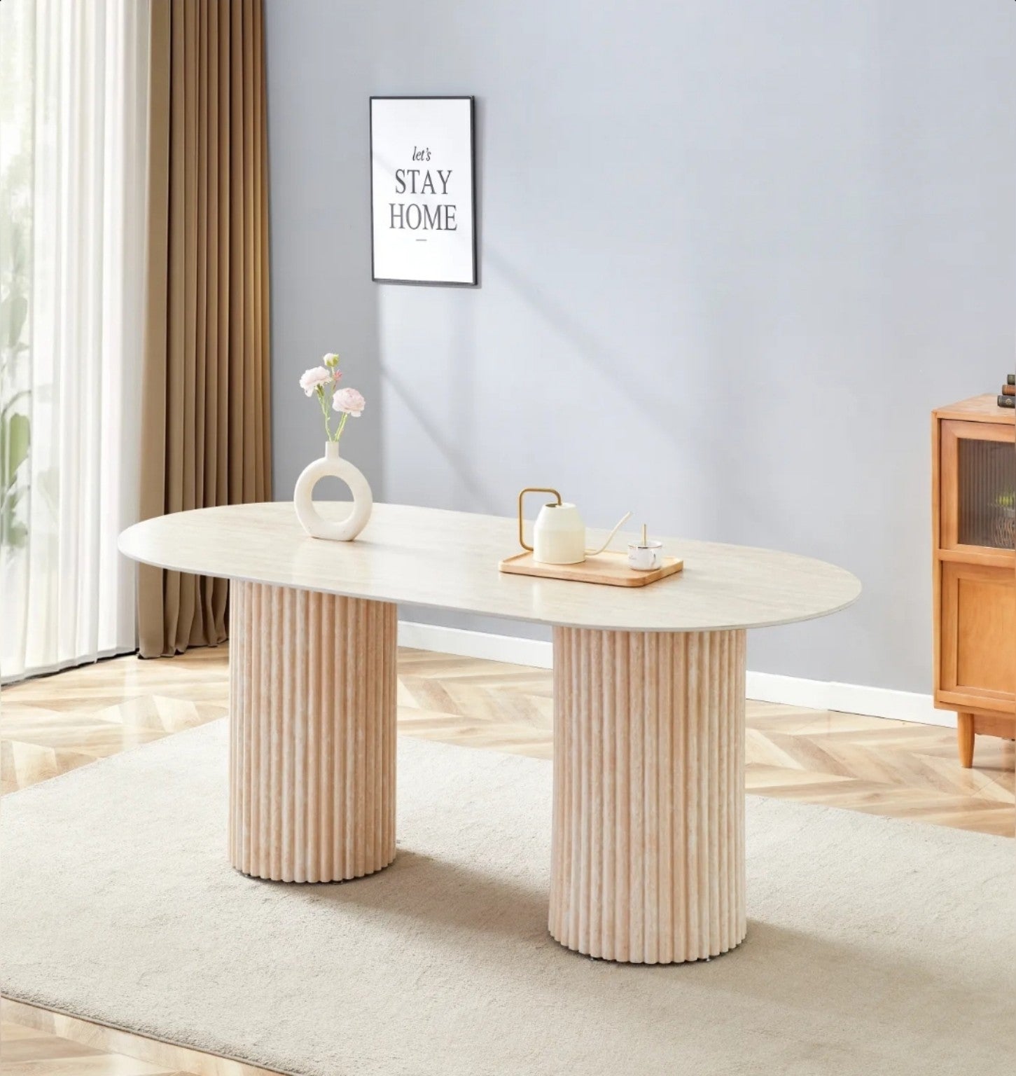 Table à Manger –Plateau Céramique Travertin ou Moka, Pieds Métal  – Élégance Moderne 180x90 cm