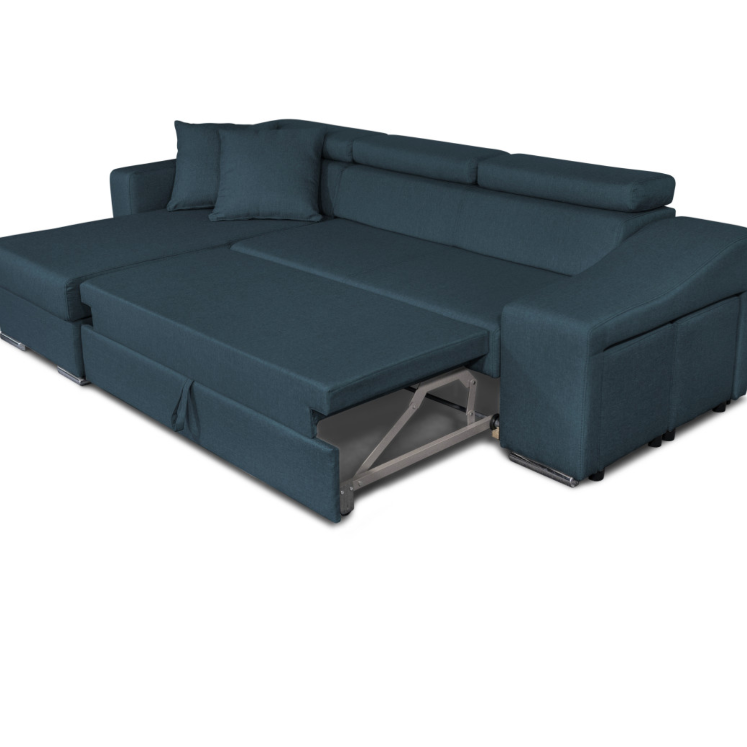 Canapé d'angle réversible, convertible avec coffre et 2 poufs en tissu