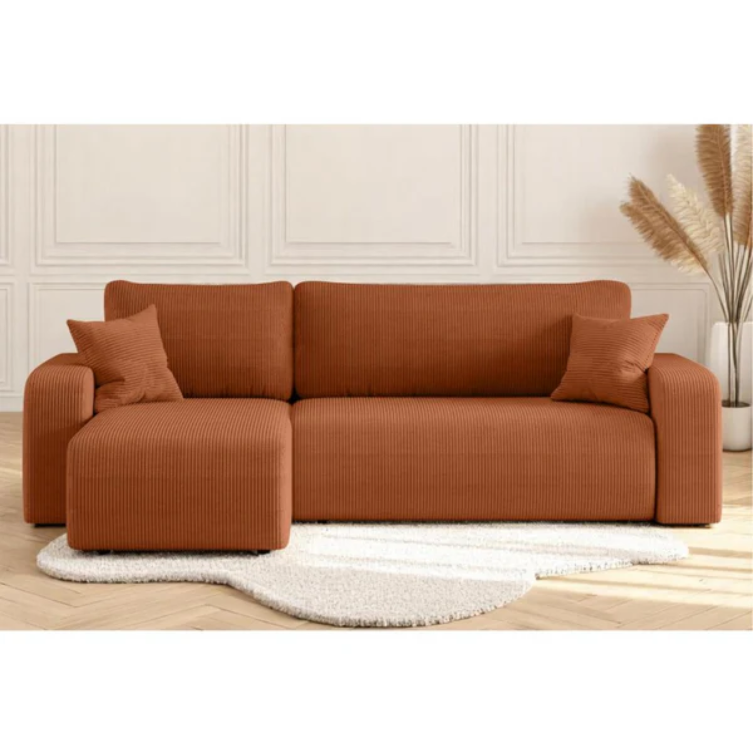 Canapé d'angle convertible et réversible 4 places en velours côtelé