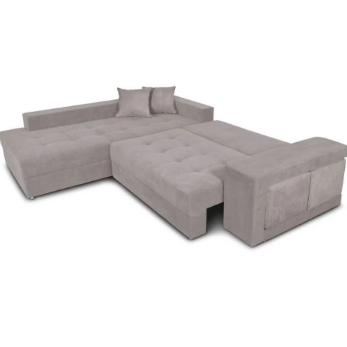 Canapé d'angle convertible avec 2 poufs et coffre en tissu