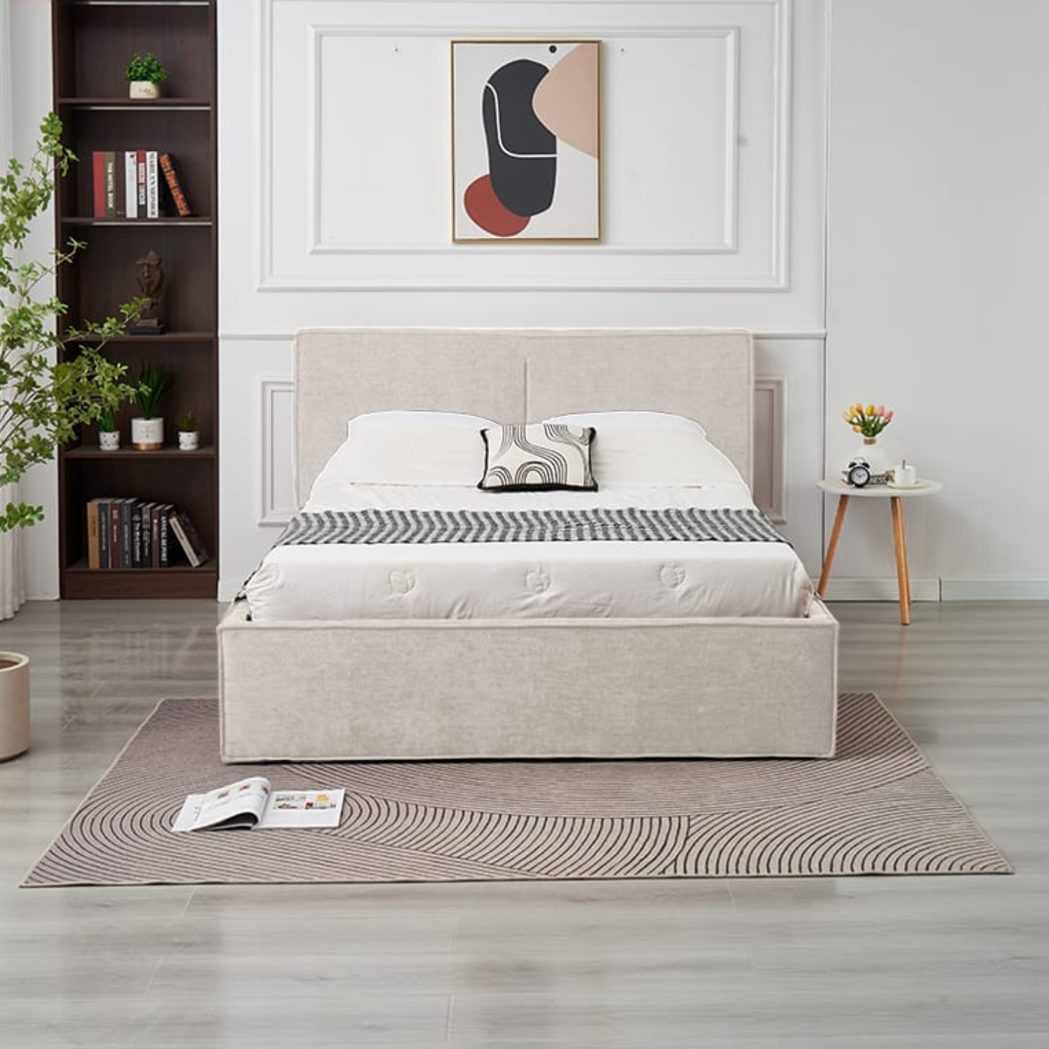 Lit coffre  en tissu chenille – avec sommier à lattes et rangement intégré (140x190, 160x200, 180x200)